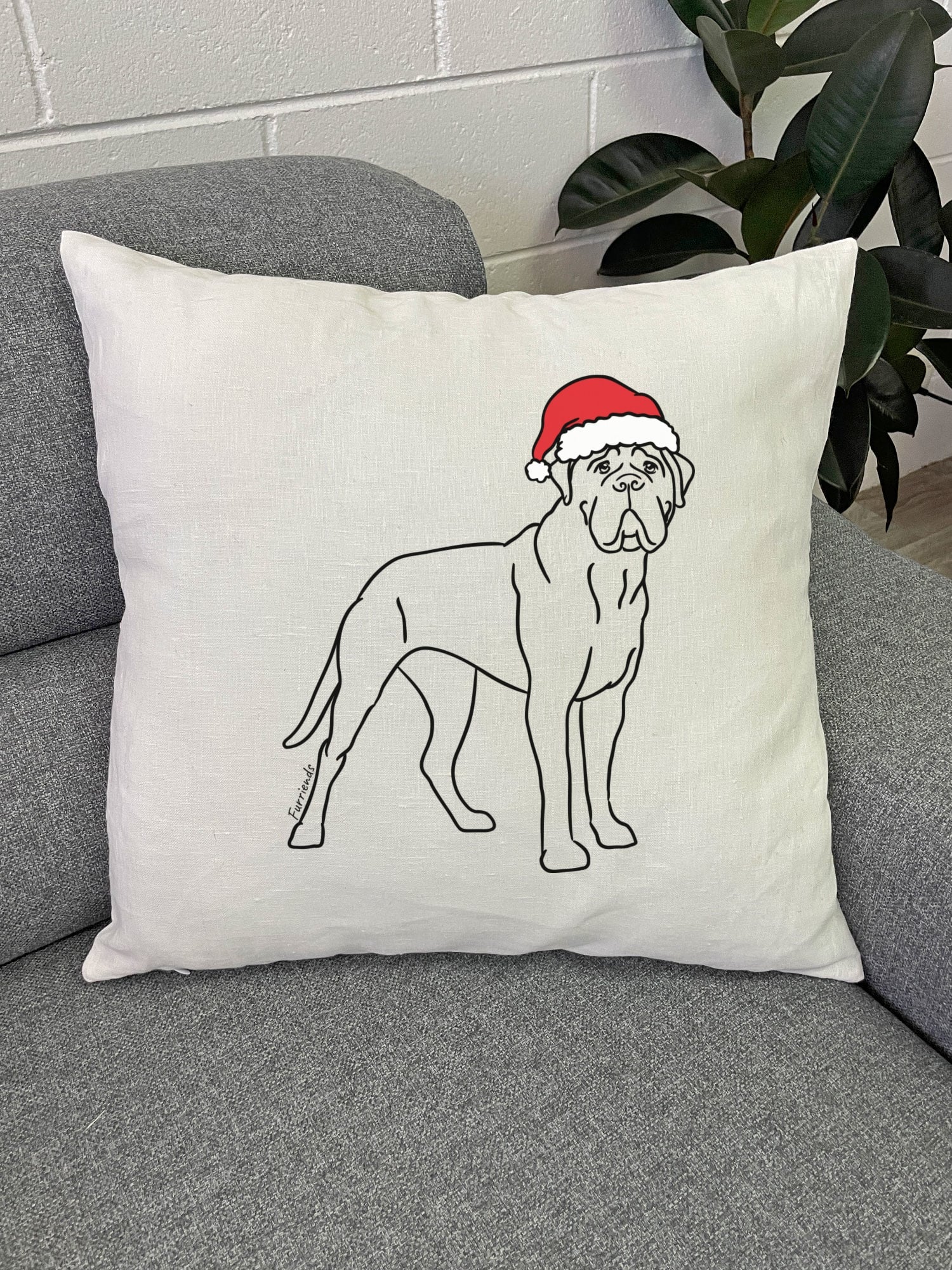 Bullmastiff Christmas Edition Linen Cushion Cover - Image 3