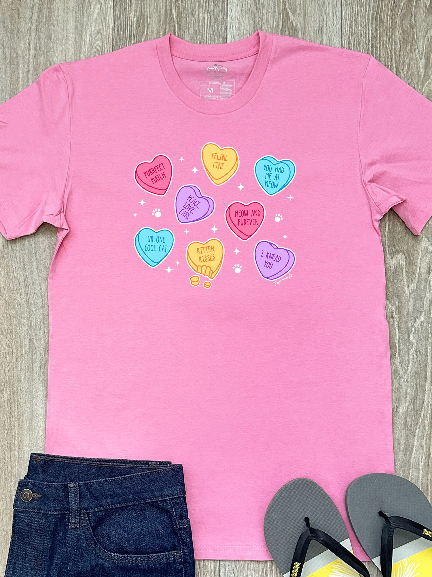 Candy Hearts - Cat Essential Unisex Tee - Image 3