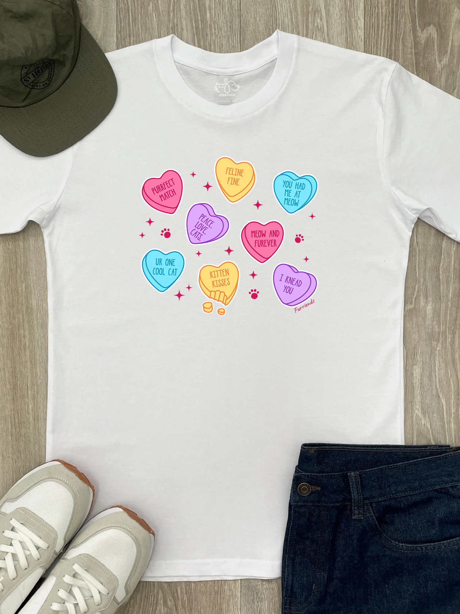 Candy Hearts - Cat Essential Unisex Tee - Image 4