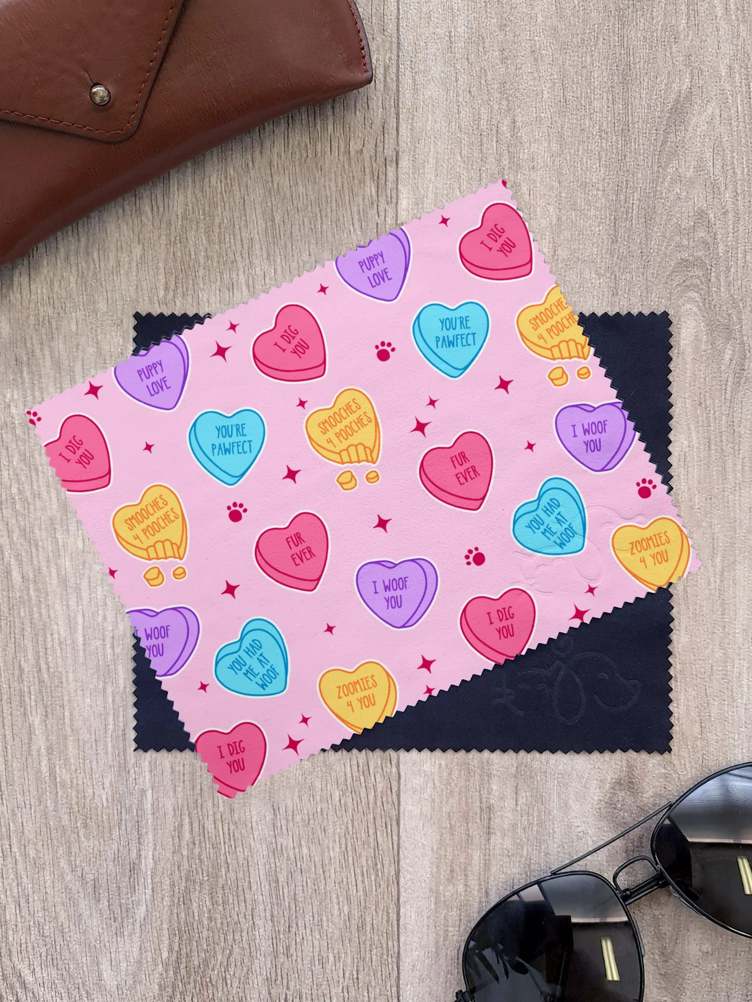 Candy Hearts - Dog Microfibre Suede Glasses Cleaning Cloths (Twinpack) - Image 3