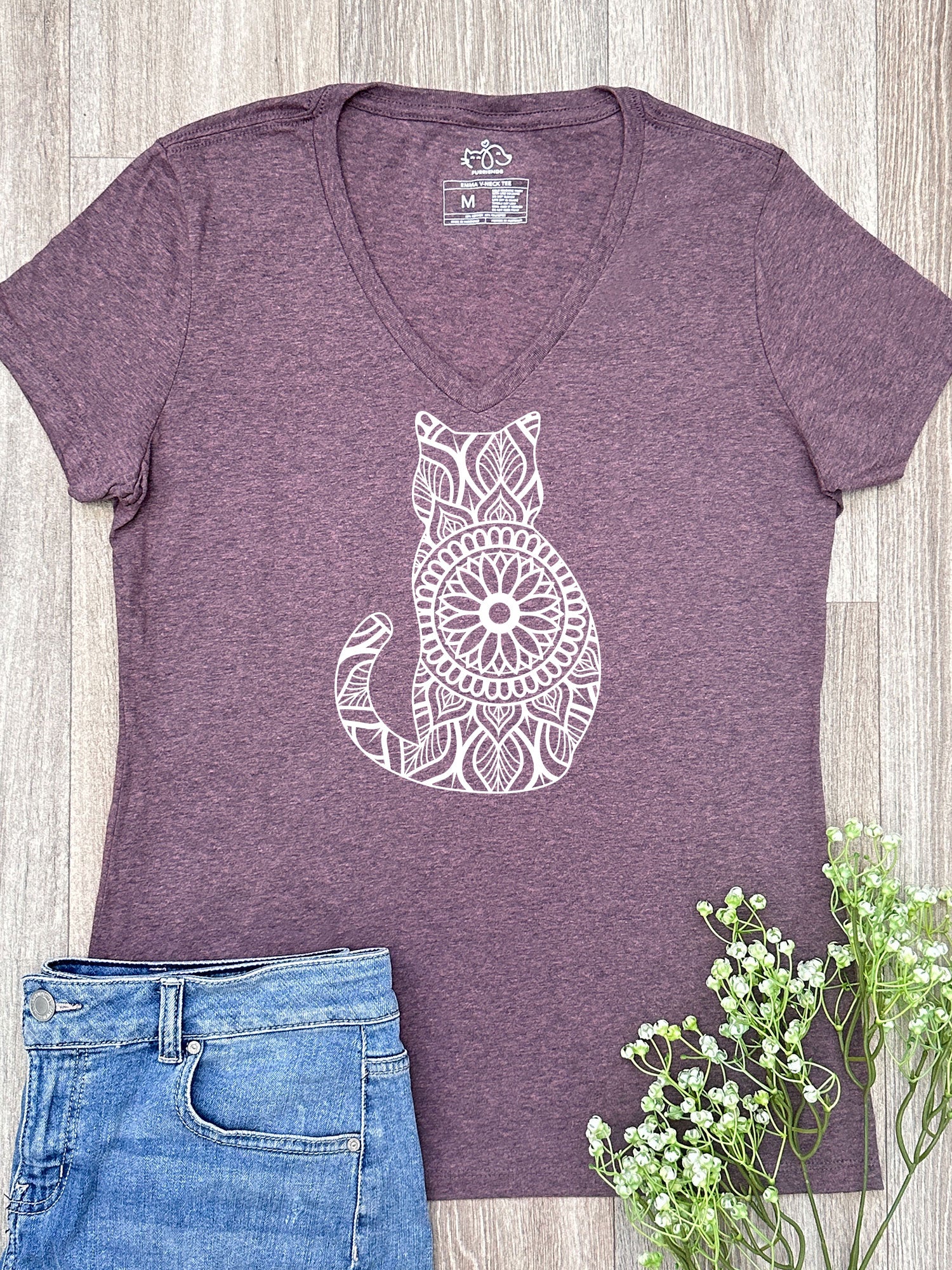 Cat Mandala Emma V-Neck Tee - Image 6
