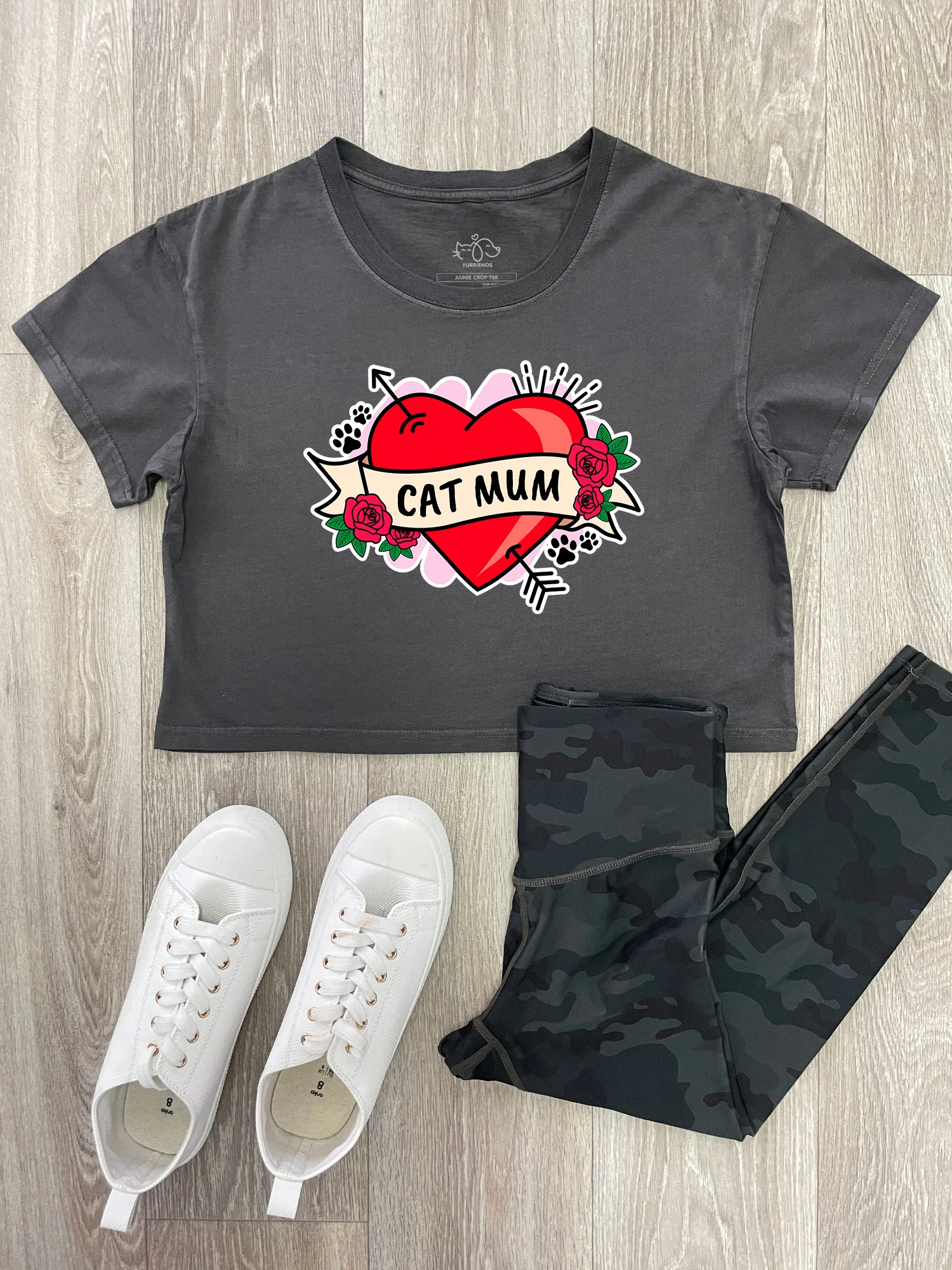Cat Mum Heart Tattoo Annie Crop Tee - Image 4