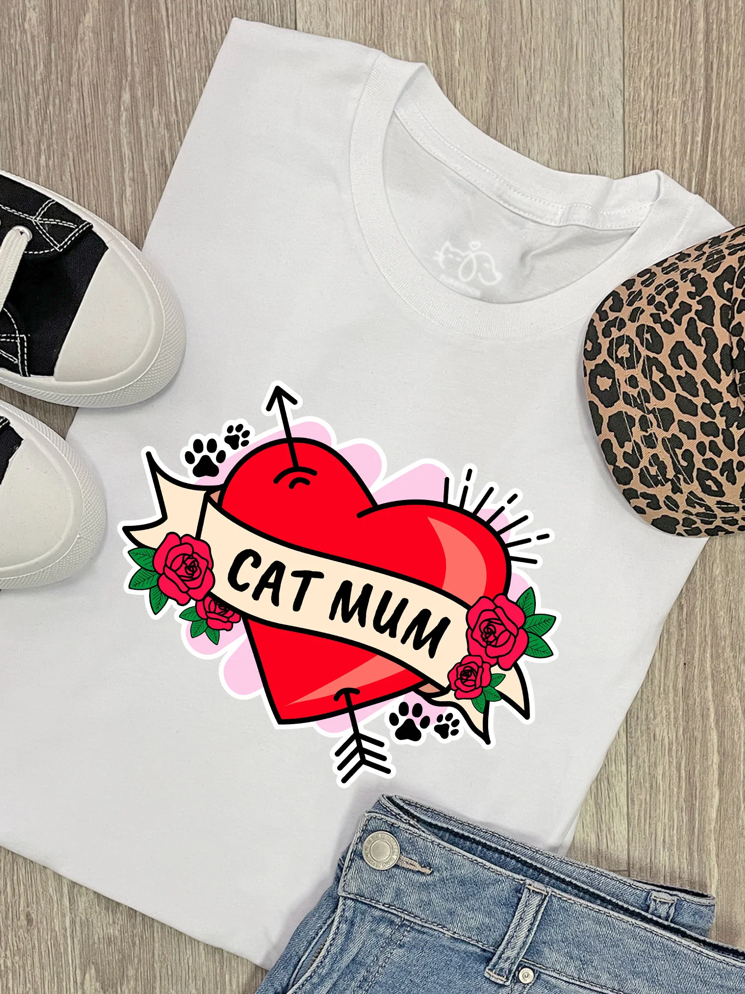 Cat Mum Heart Tattoo Ava Women's Regular Fit Tee - Image 13