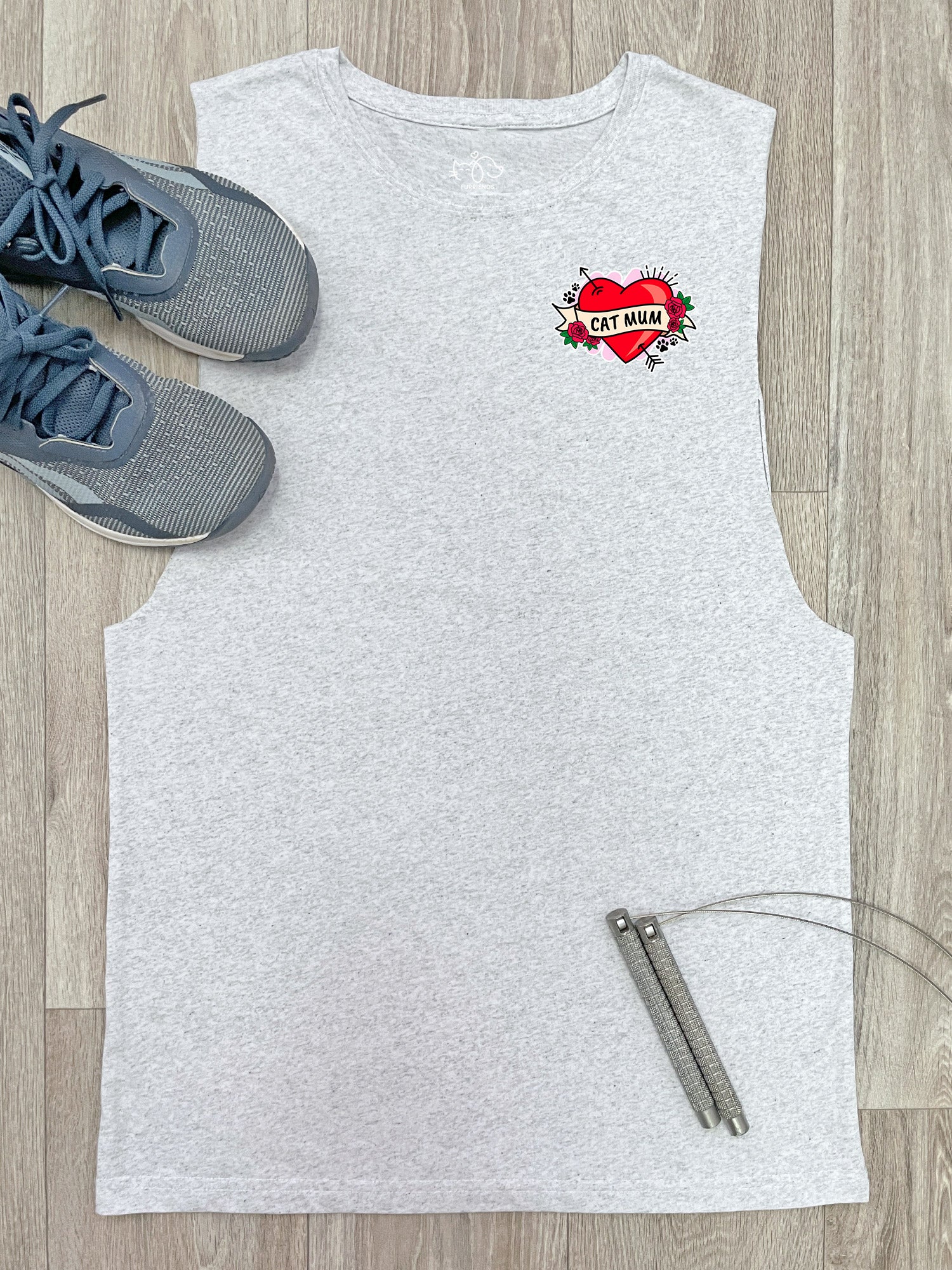 Cat Mum Heart Tattoo Axel Drop Armhole Muscle Tank - Image 2
