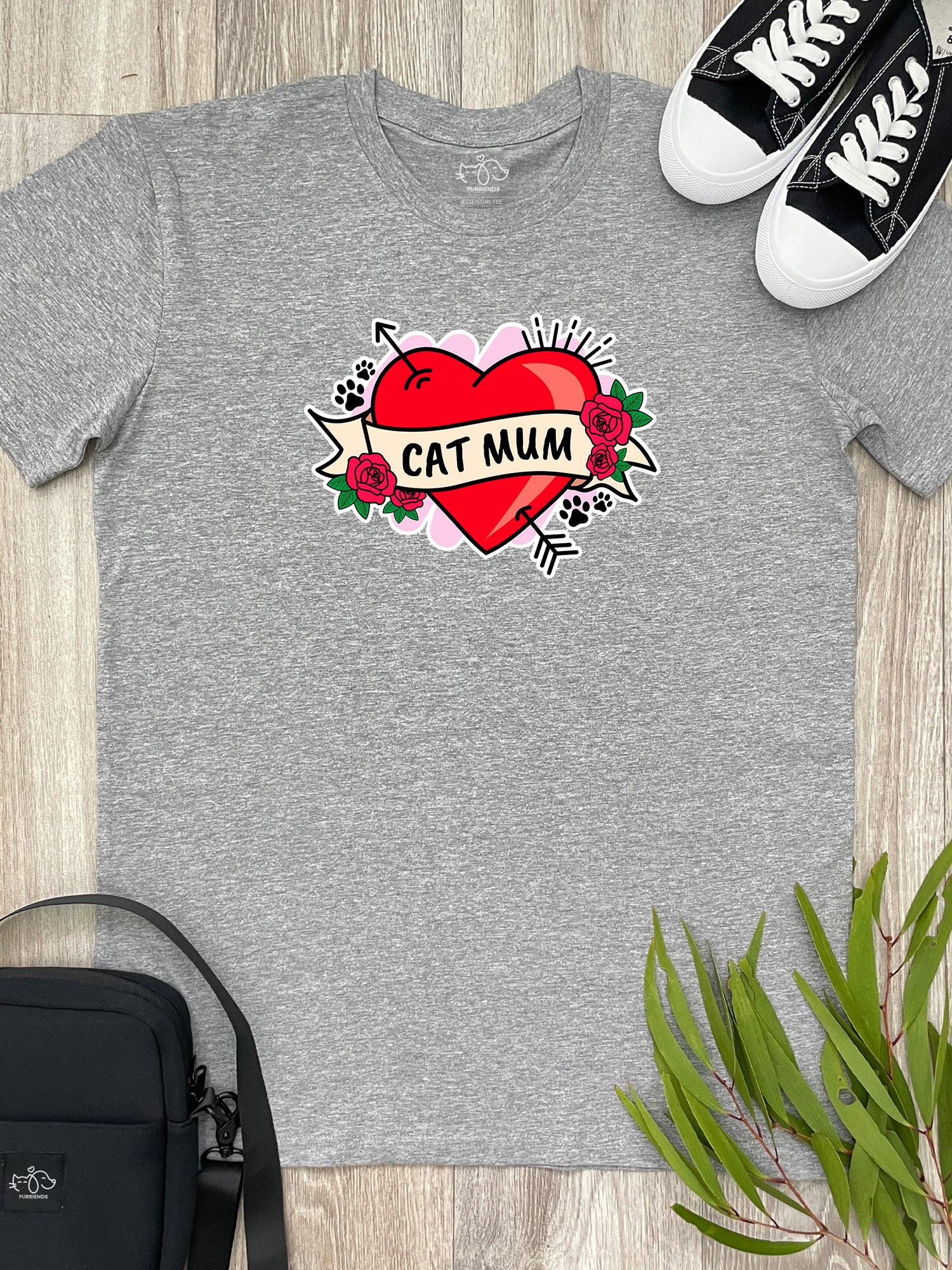 Cat Mum Heart Tattoo Essential Unisex Tee - Image 10