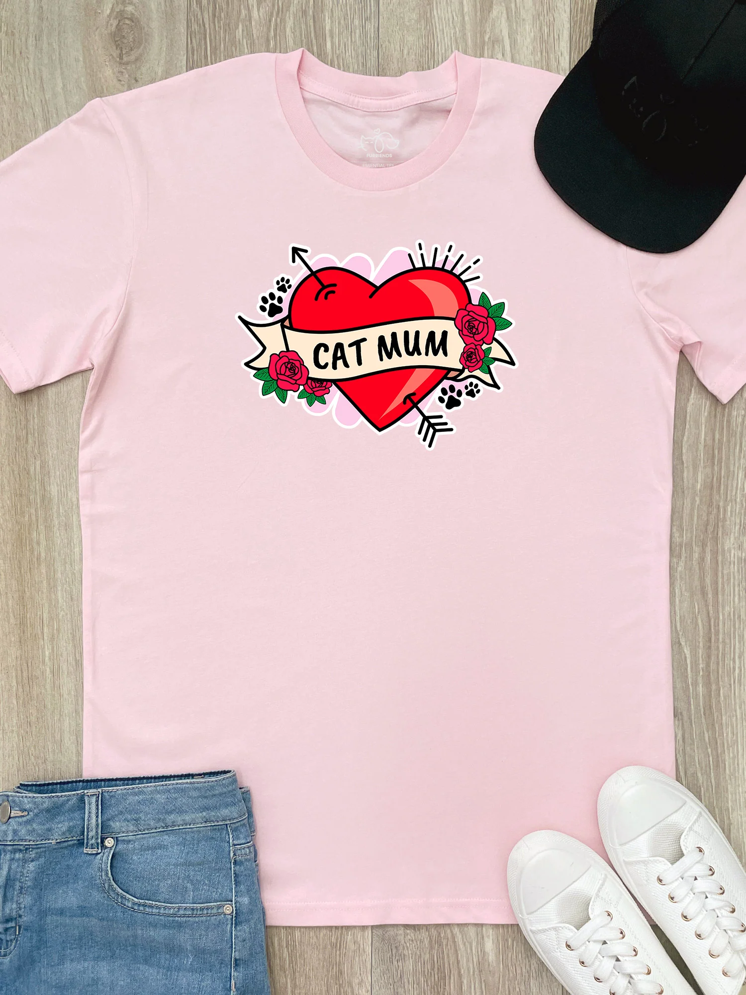 Cat Mum Heart Tattoo Essential Unisex Tee - Image 11