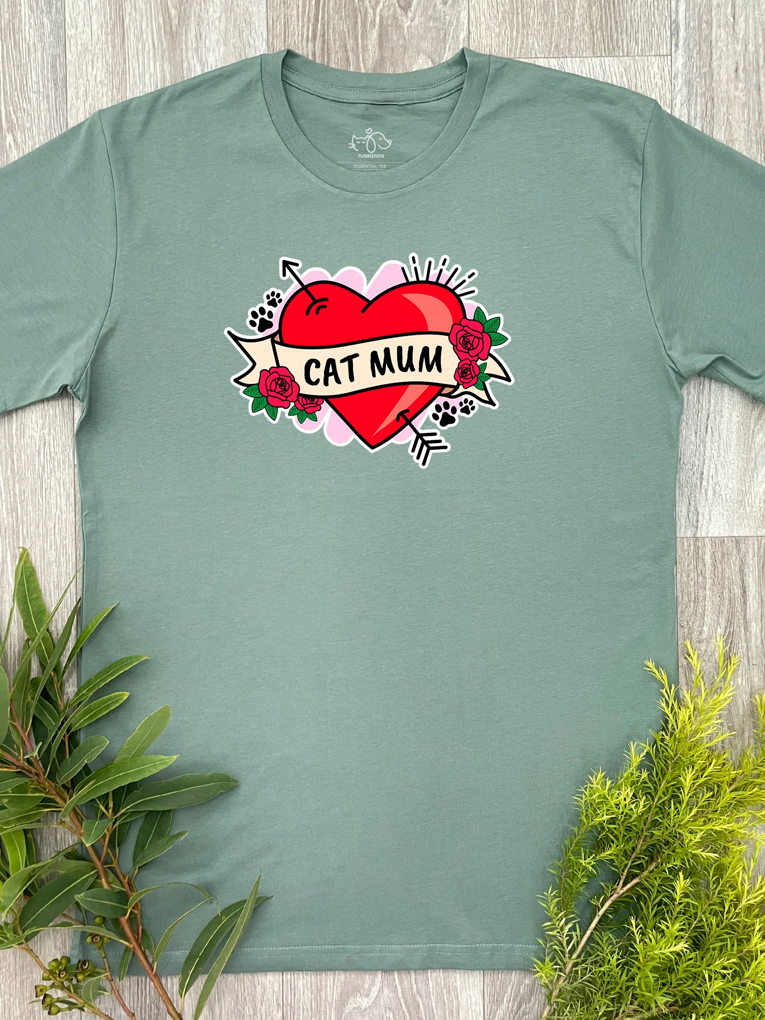 Cat Mum Heart Tattoo Essential Unisex Tee - Image 12