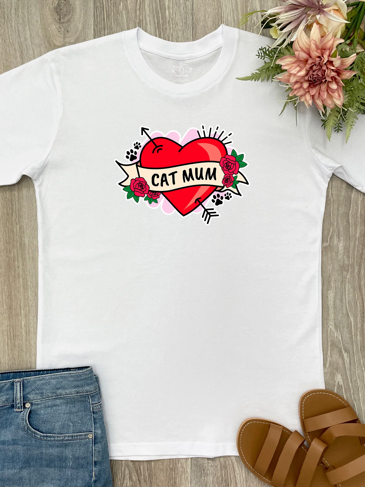 Cat Mum Heart Tattoo Essential Unisex Tee - Image 13