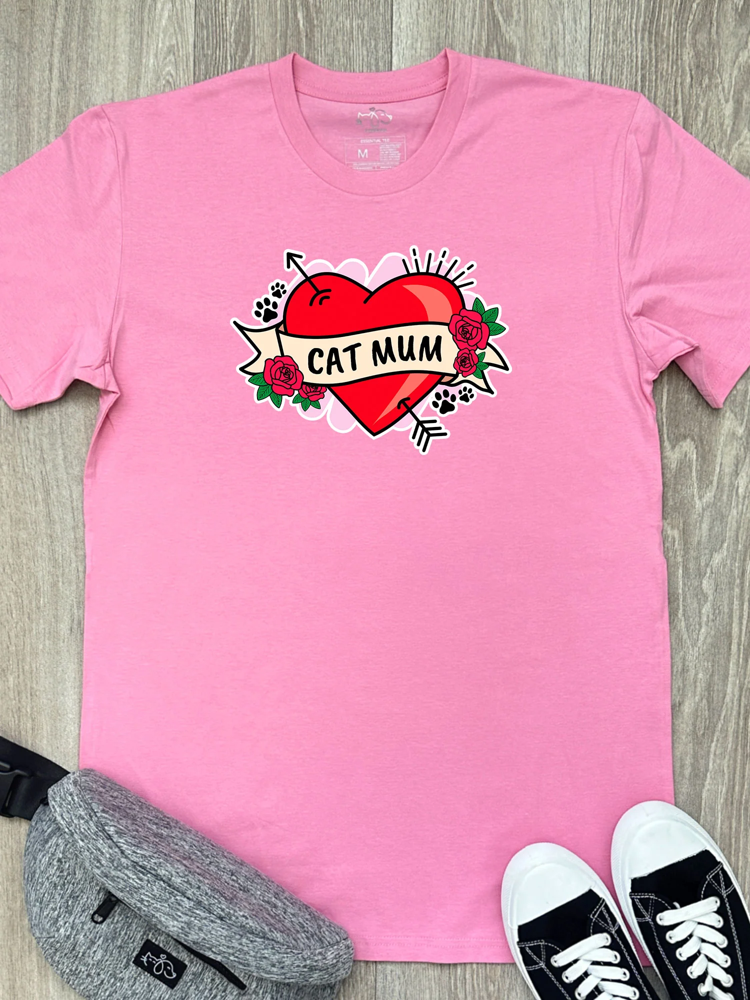 Cat Mum Heart Tattoo Essential Unisex Tee - Image 14