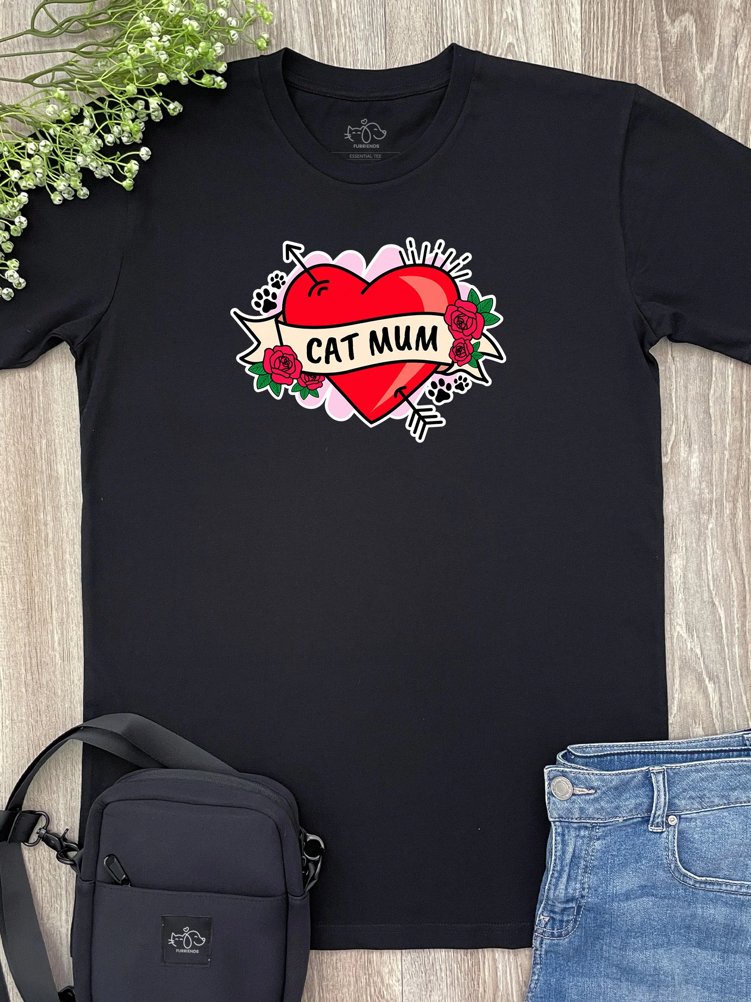 Cat Mum Heart Tattoo Essential Unisex Tee - Image 9