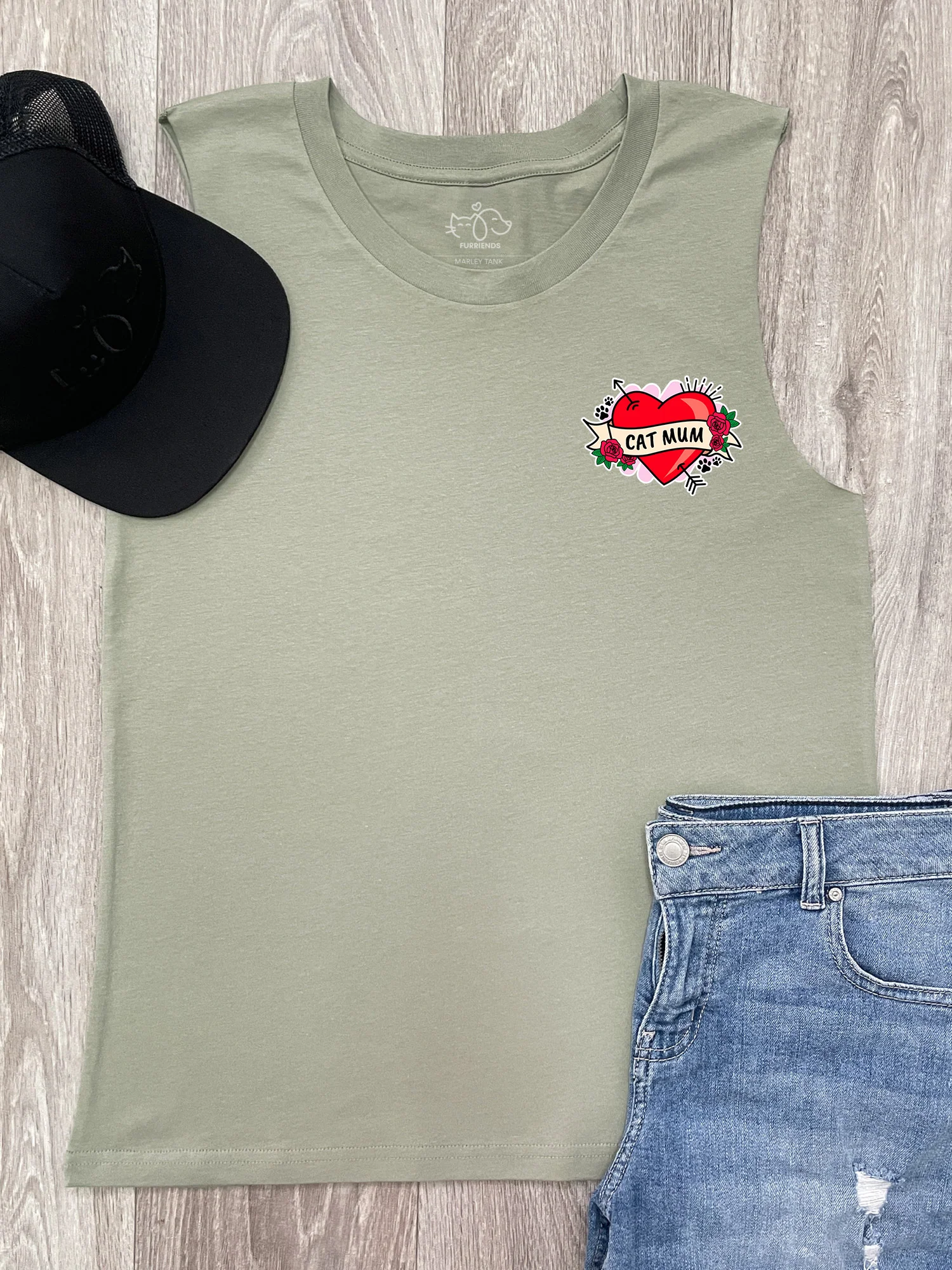 Cat Mum Heart Tattoo Marley Tank - Image 4