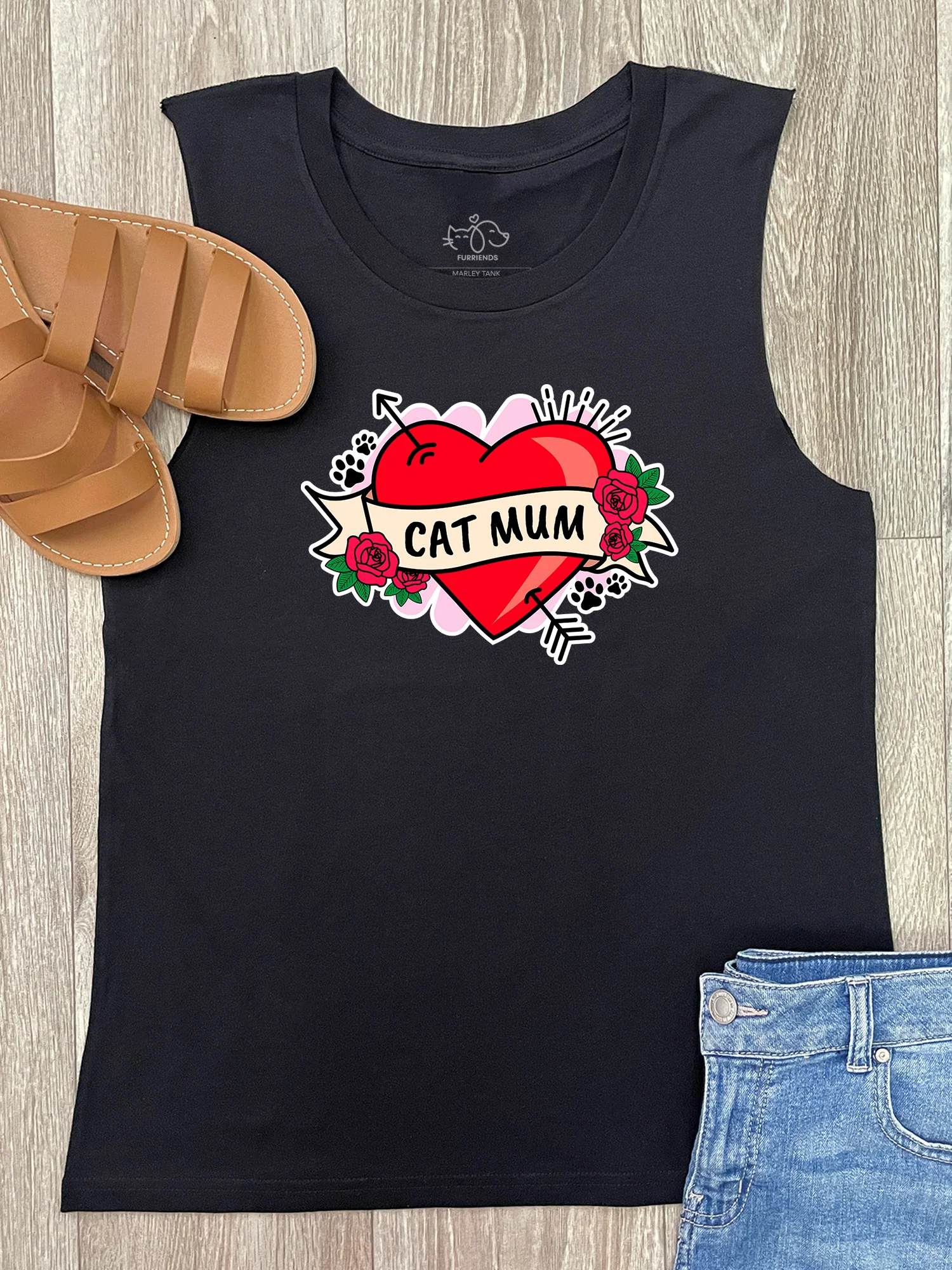 Cat Mum Heart Tattoo Marley Tank - Image 5