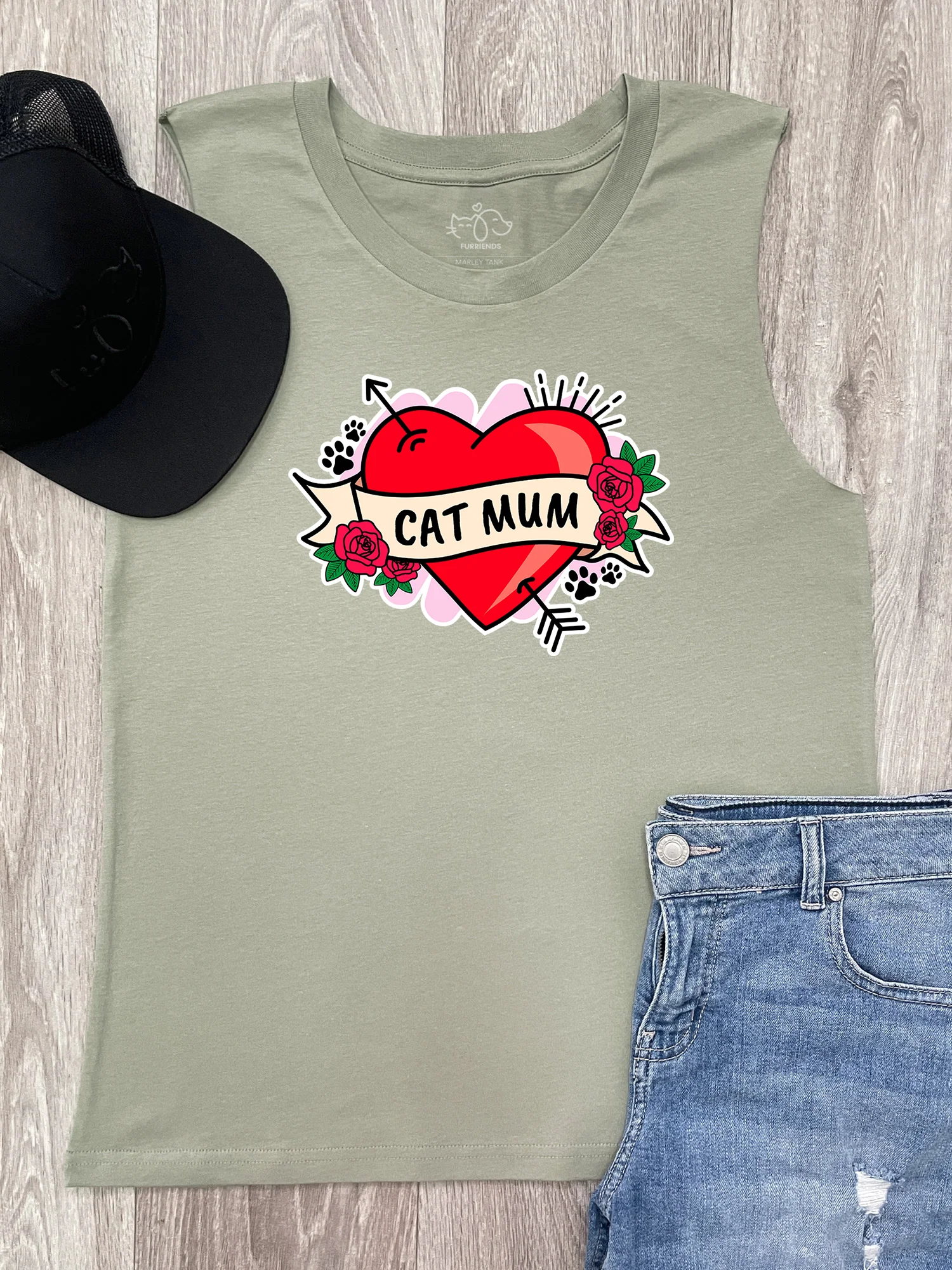 Cat Mum Heart Tattoo Marley Tank - Image 6