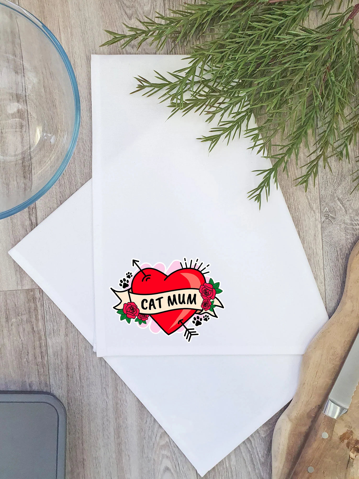 Cat Mum Heart Tattoo Tea Towel - Image 2
