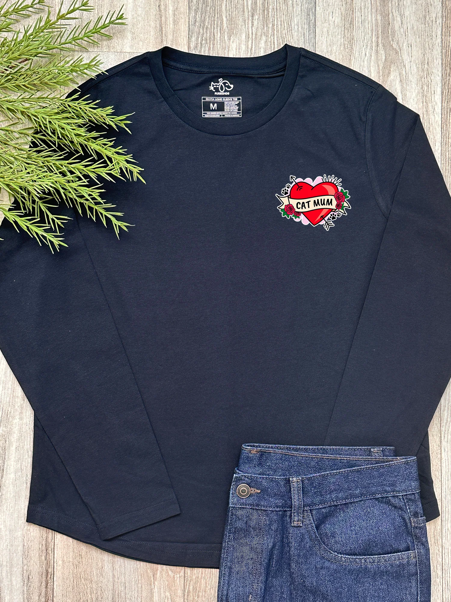 Cat Mum Heart Tattoo Olivia Long Sleeve Tee - Image 4