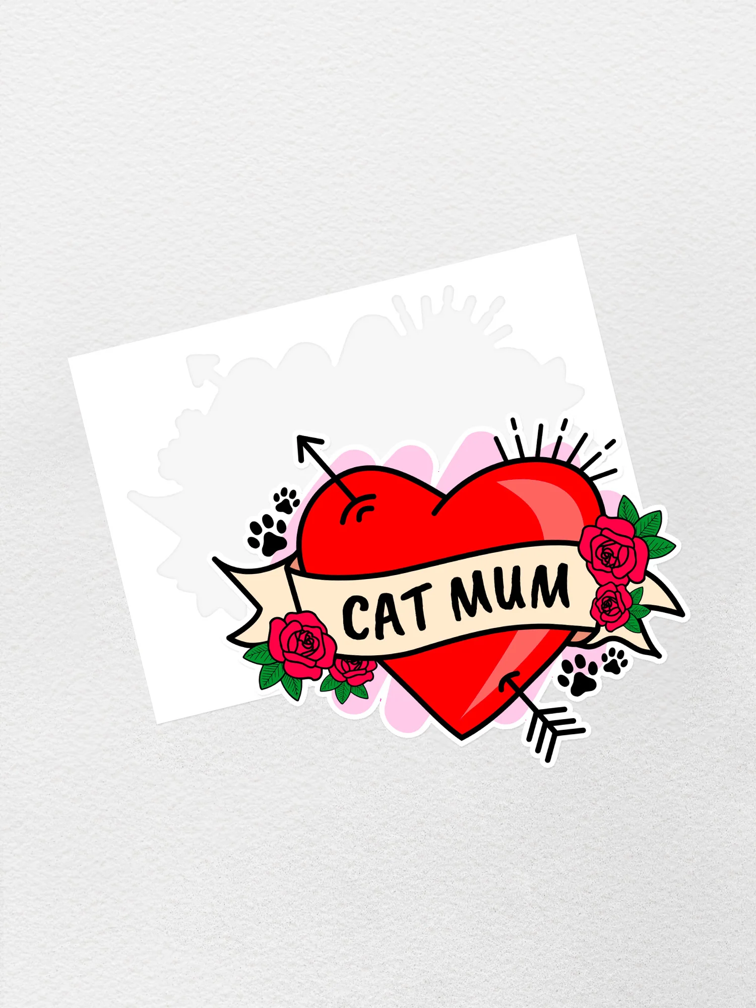 Cat Mum Heart Tattoo Sticker