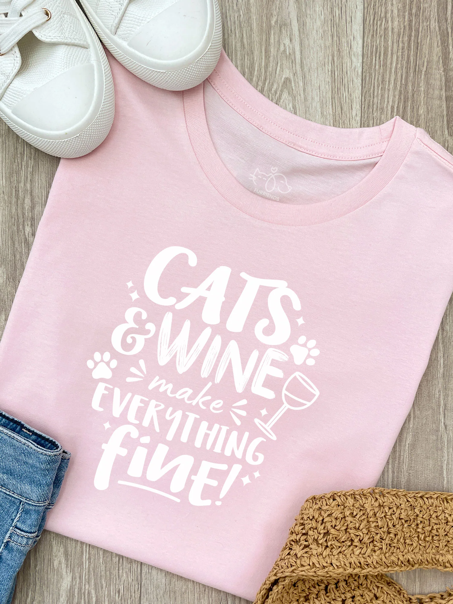 Cats & Wine Make Everything Fine Ava Women's Regular Fit Tee - Image 3