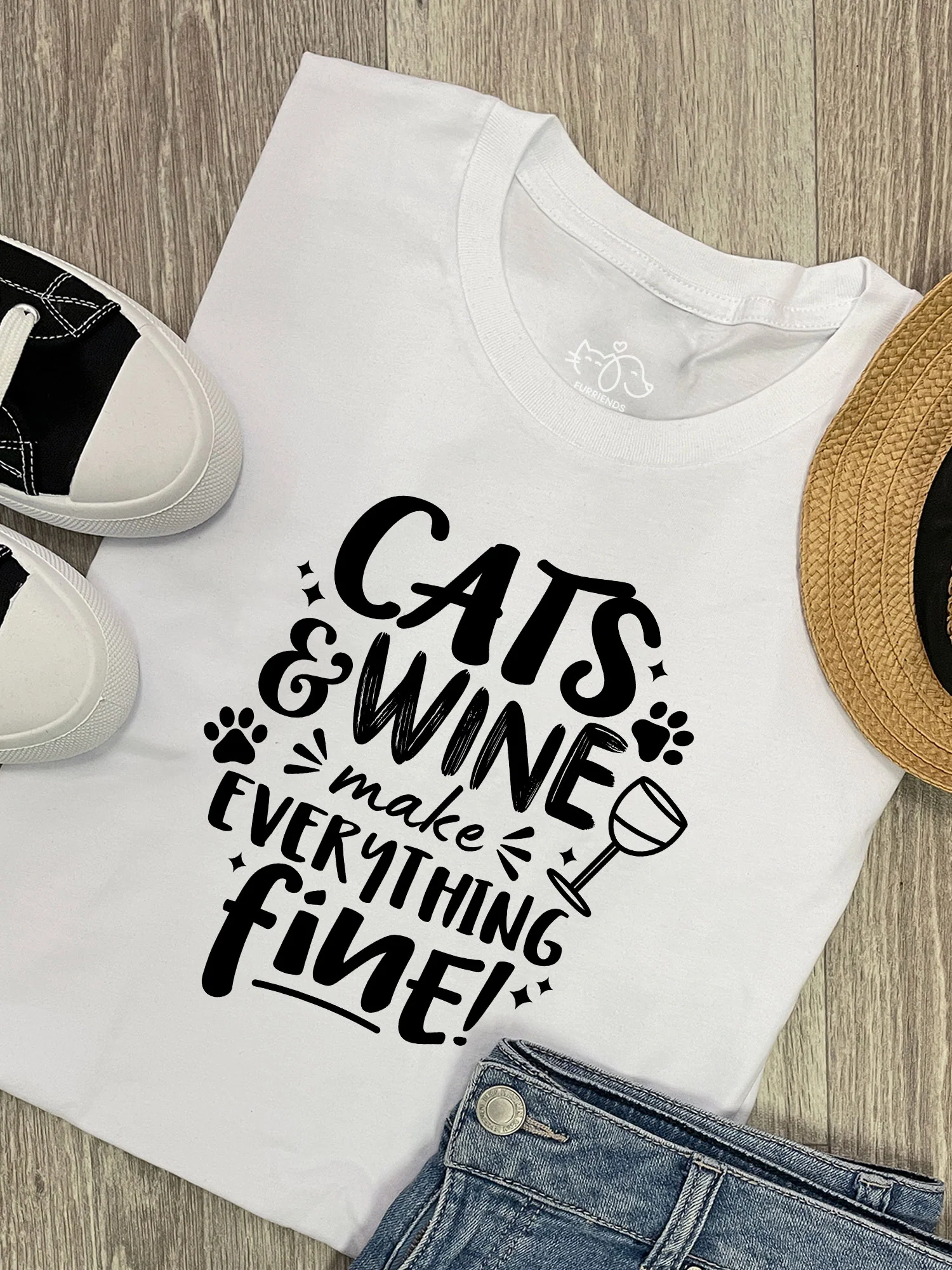Cats & Wine Make Everything Fine Ava Women's Regular Fit Tee - Image 4