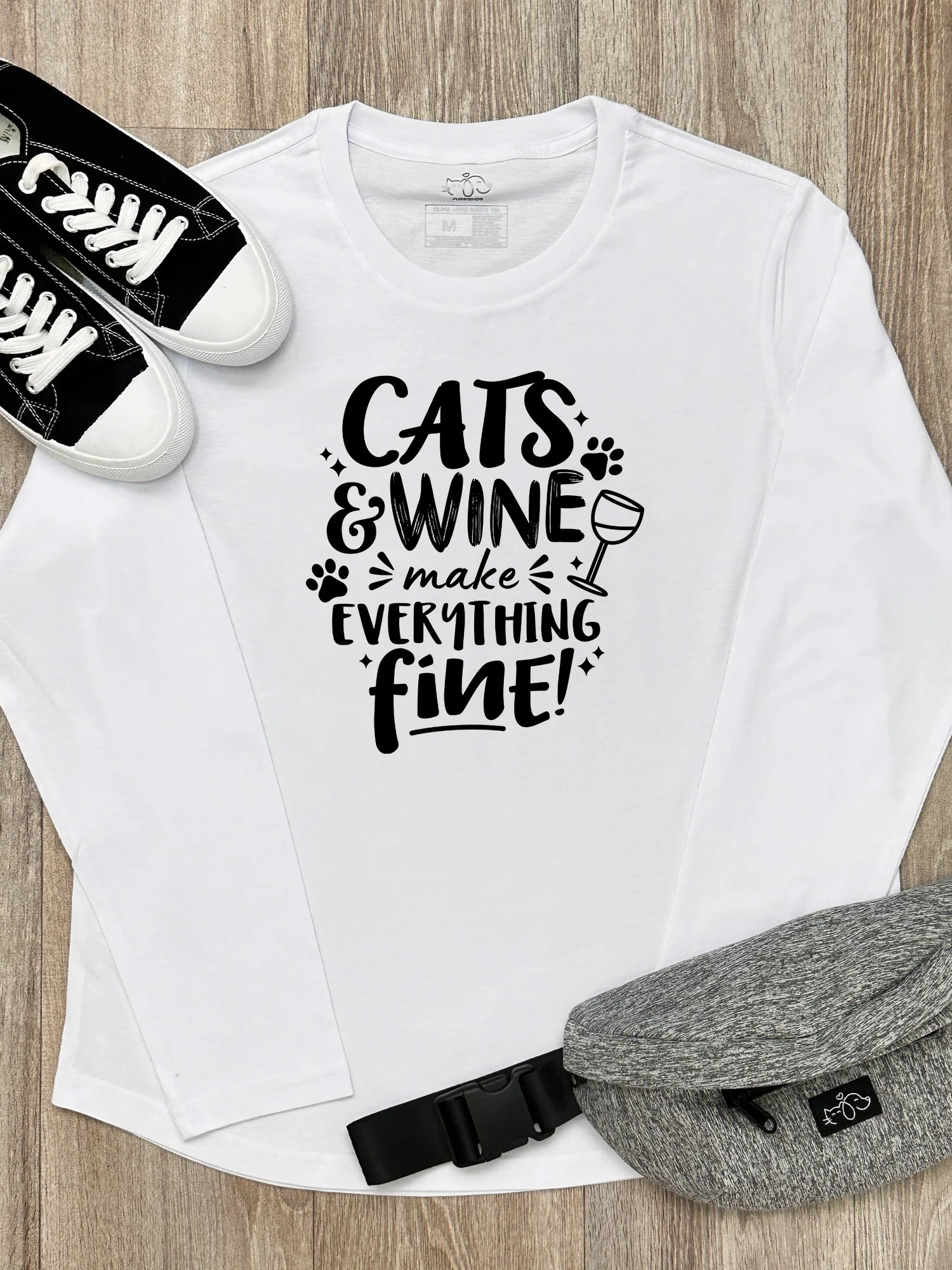 Cats & Wine Make Everything Fine Olivia Long Sleeve Tee - Image 2