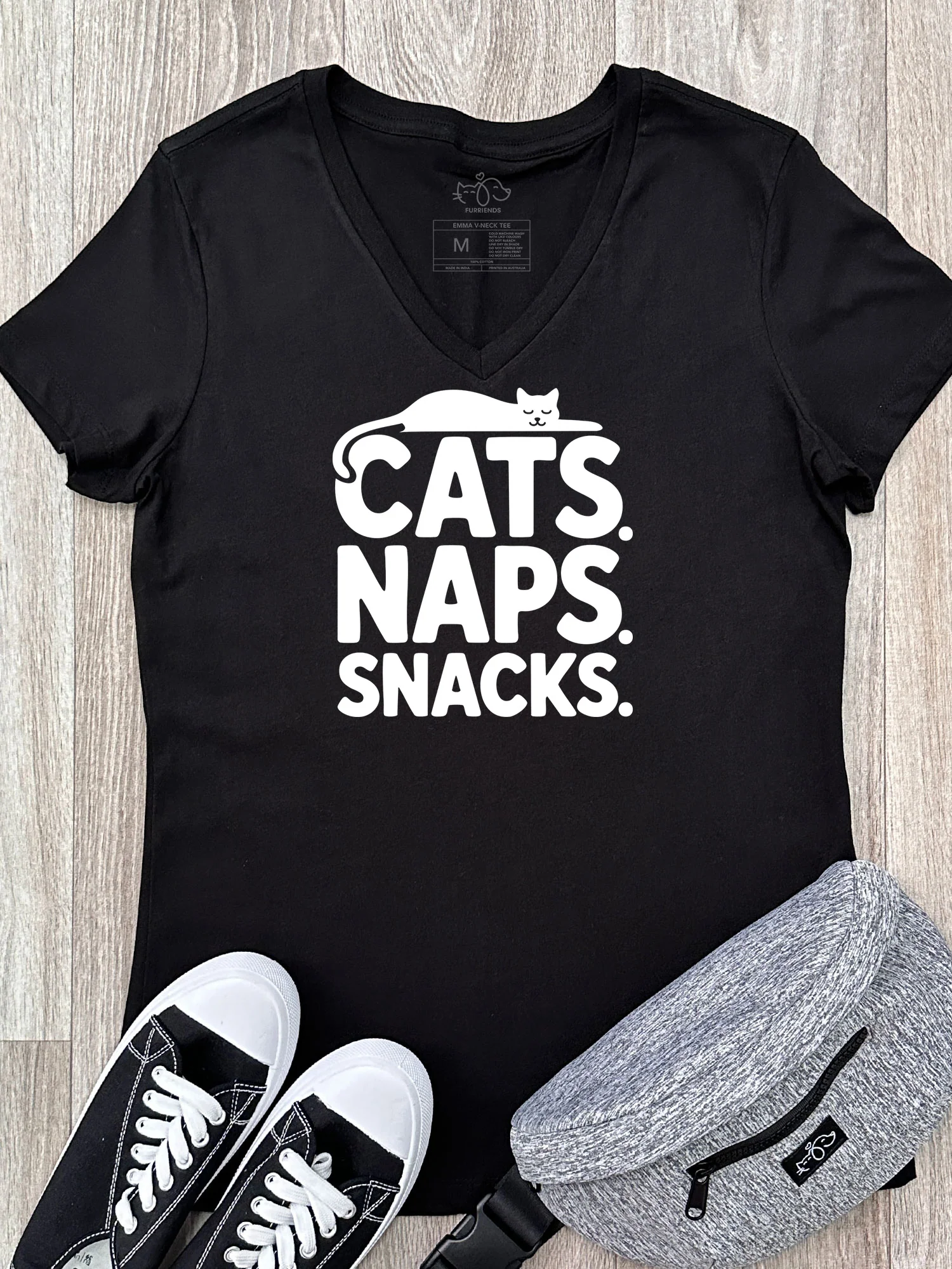 Cats. Naps. Snacks. Emma V-Neck Tee