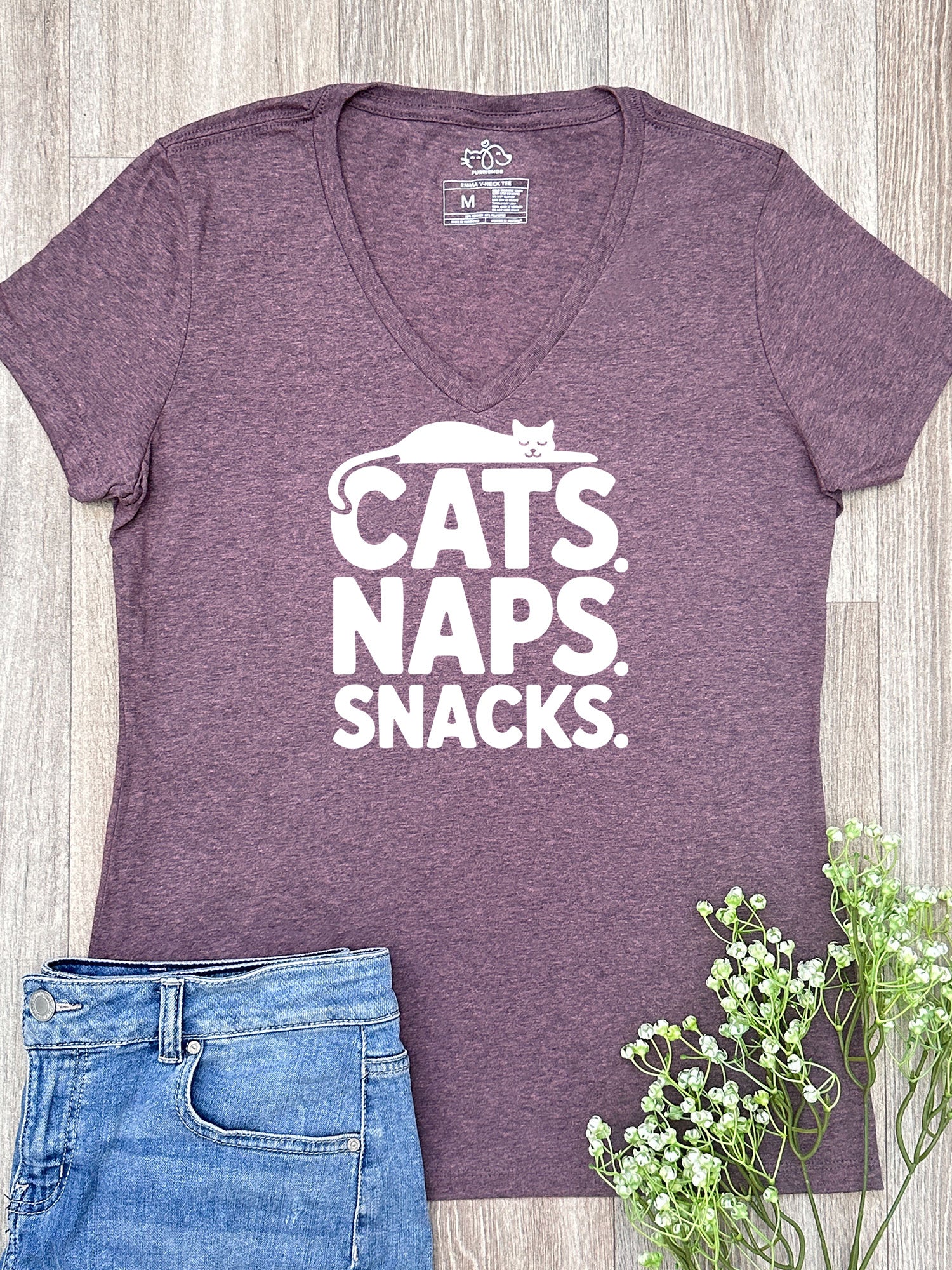 Cats. Naps. Snacks. Emma V-Neck Tee - Image 2