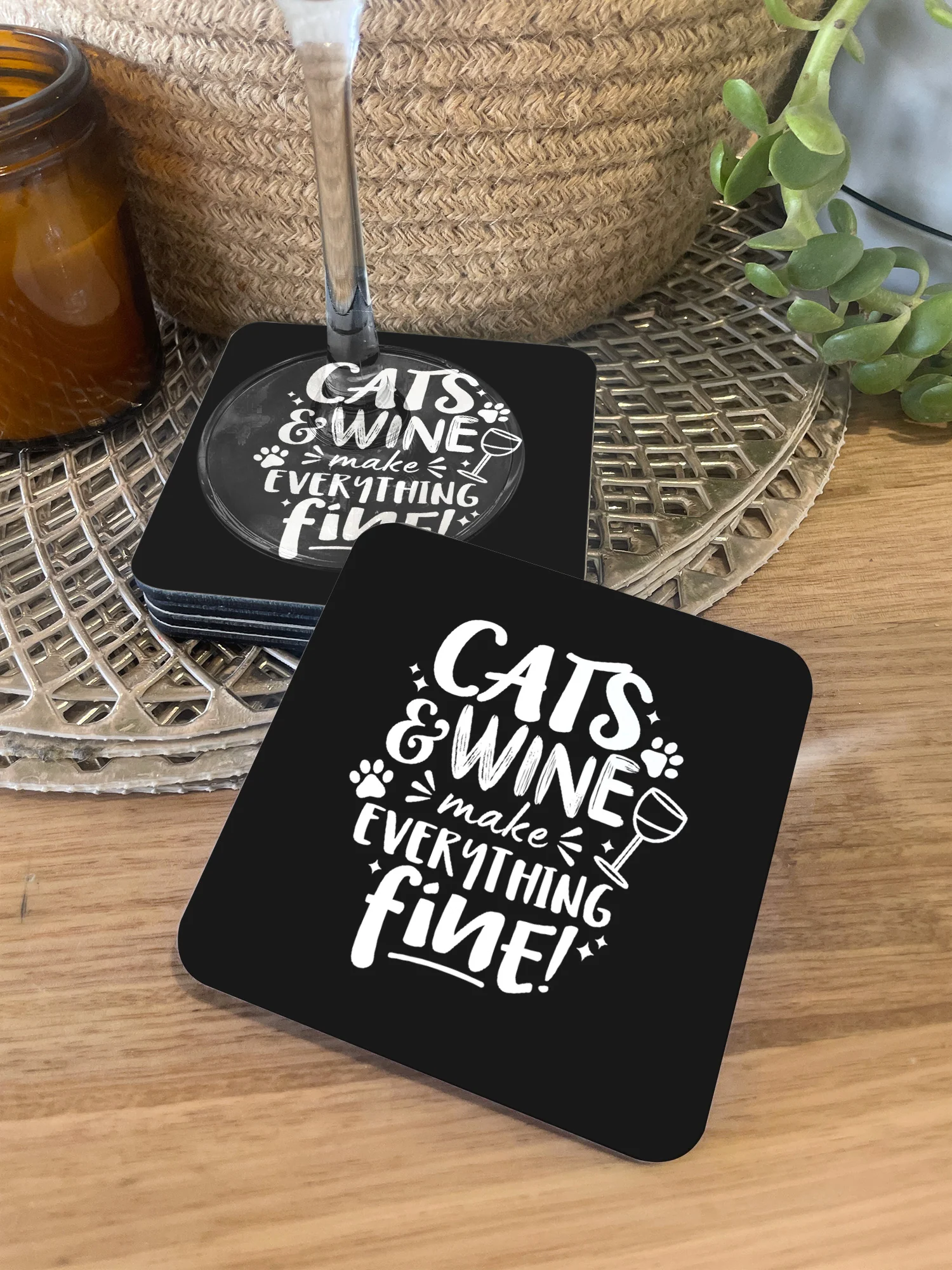 Cats & Wine Make Everything Fine Coaster - Image 4