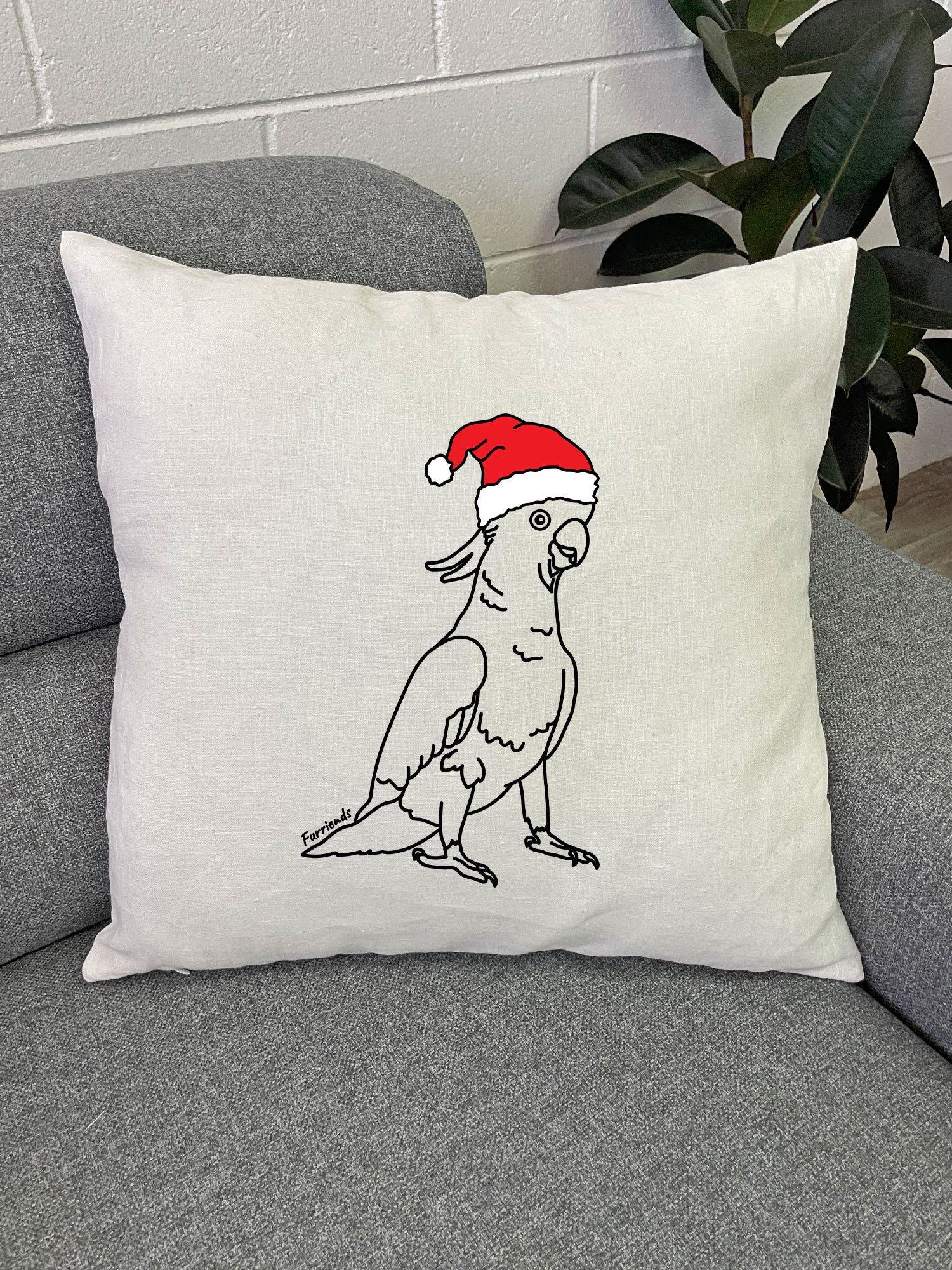 Sulphur-Crested Cockatoo Christmas Edition Linen Cushion Cover - Image 2