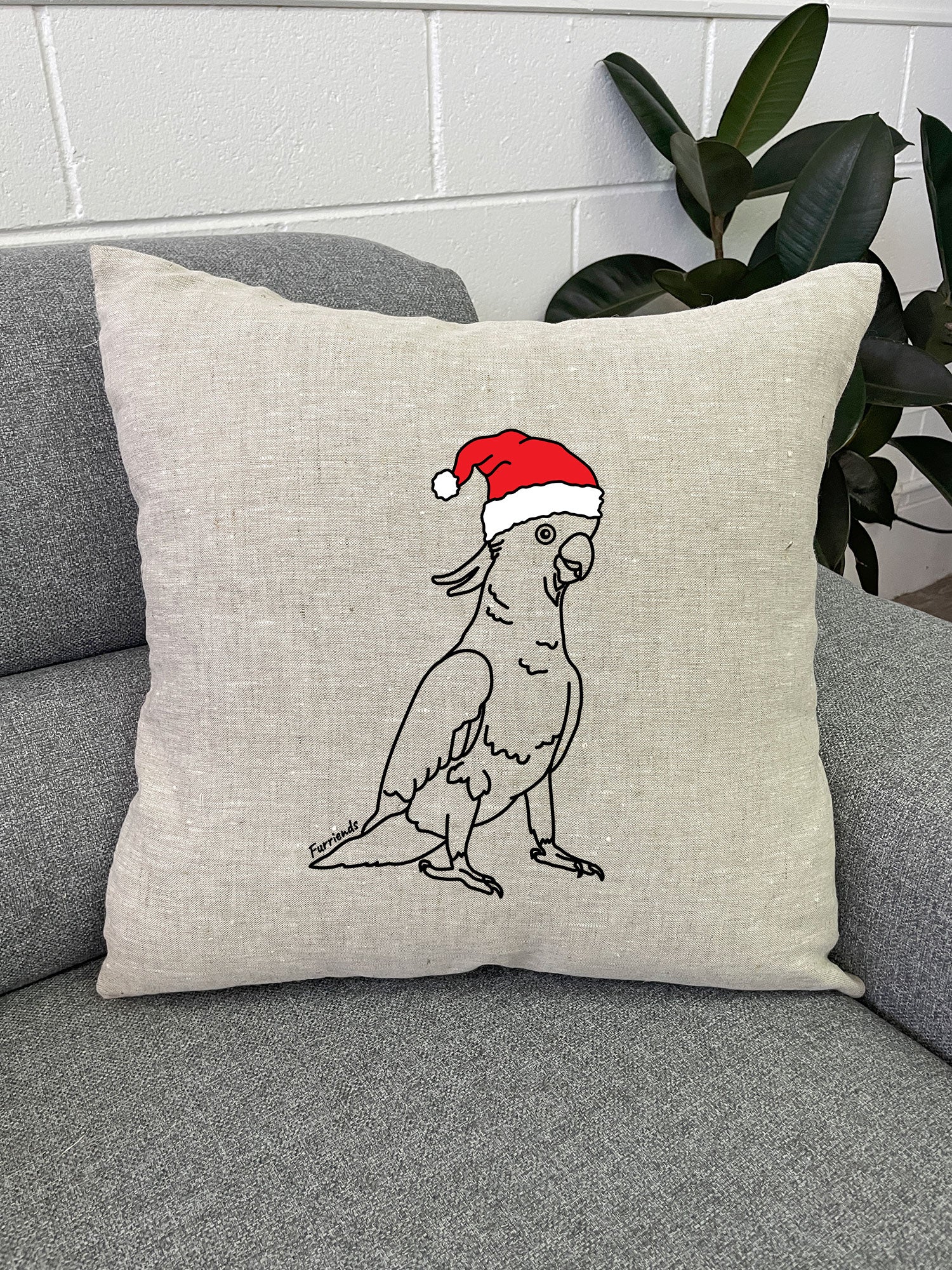 Sulphur-Crested Cockatoo Christmas Edition Linen Cushion Cover - Image 3