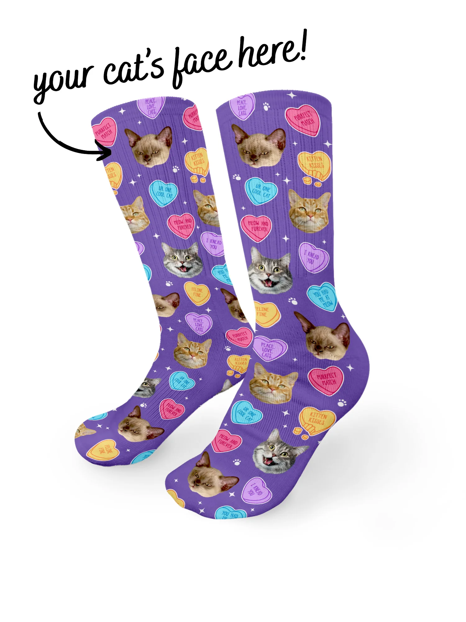 Custom Candy Hearts Pet Face Crew Socks - Image 10