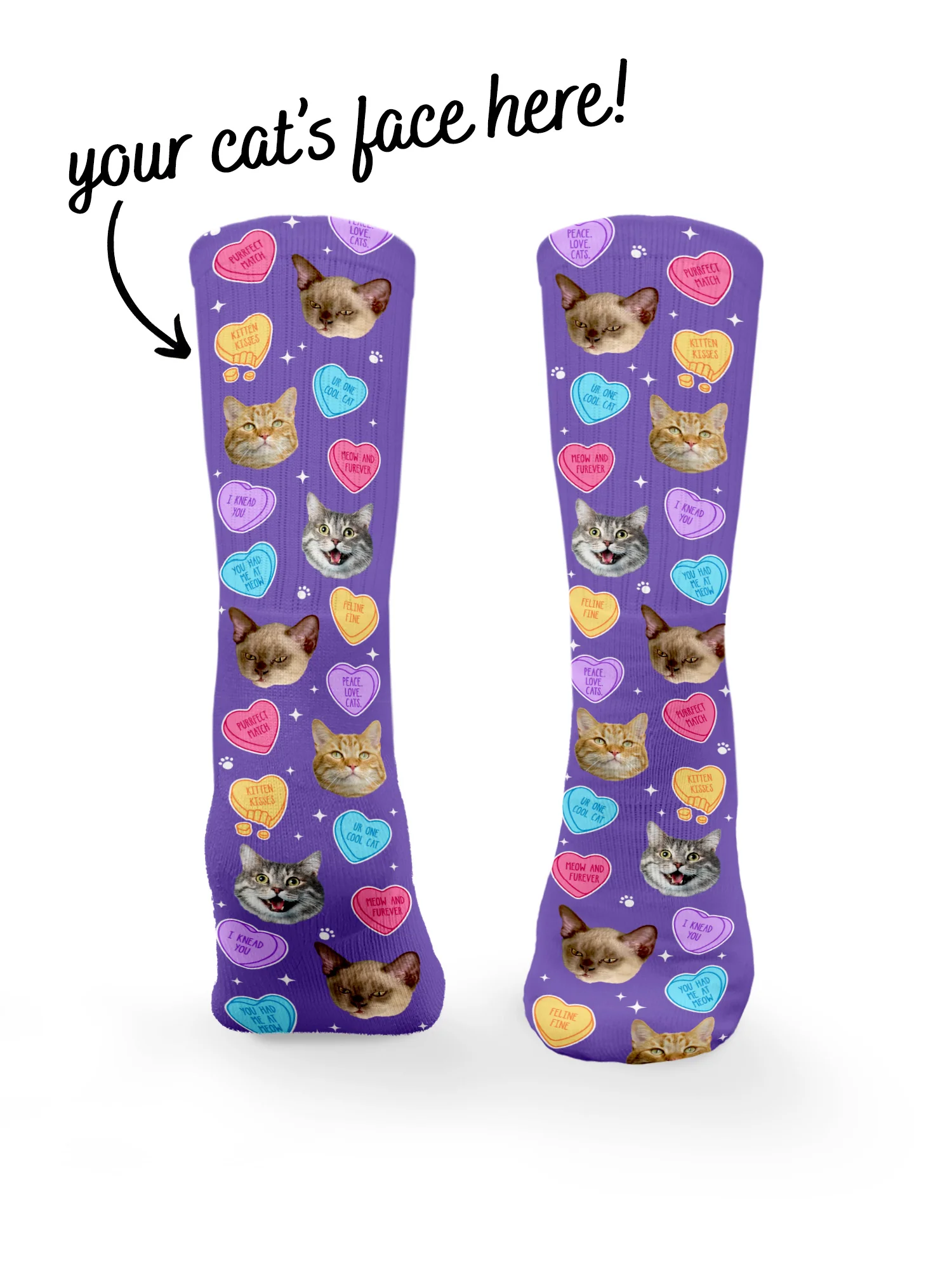 Custom Candy Hearts Pet Face Crew Socks - Image 19