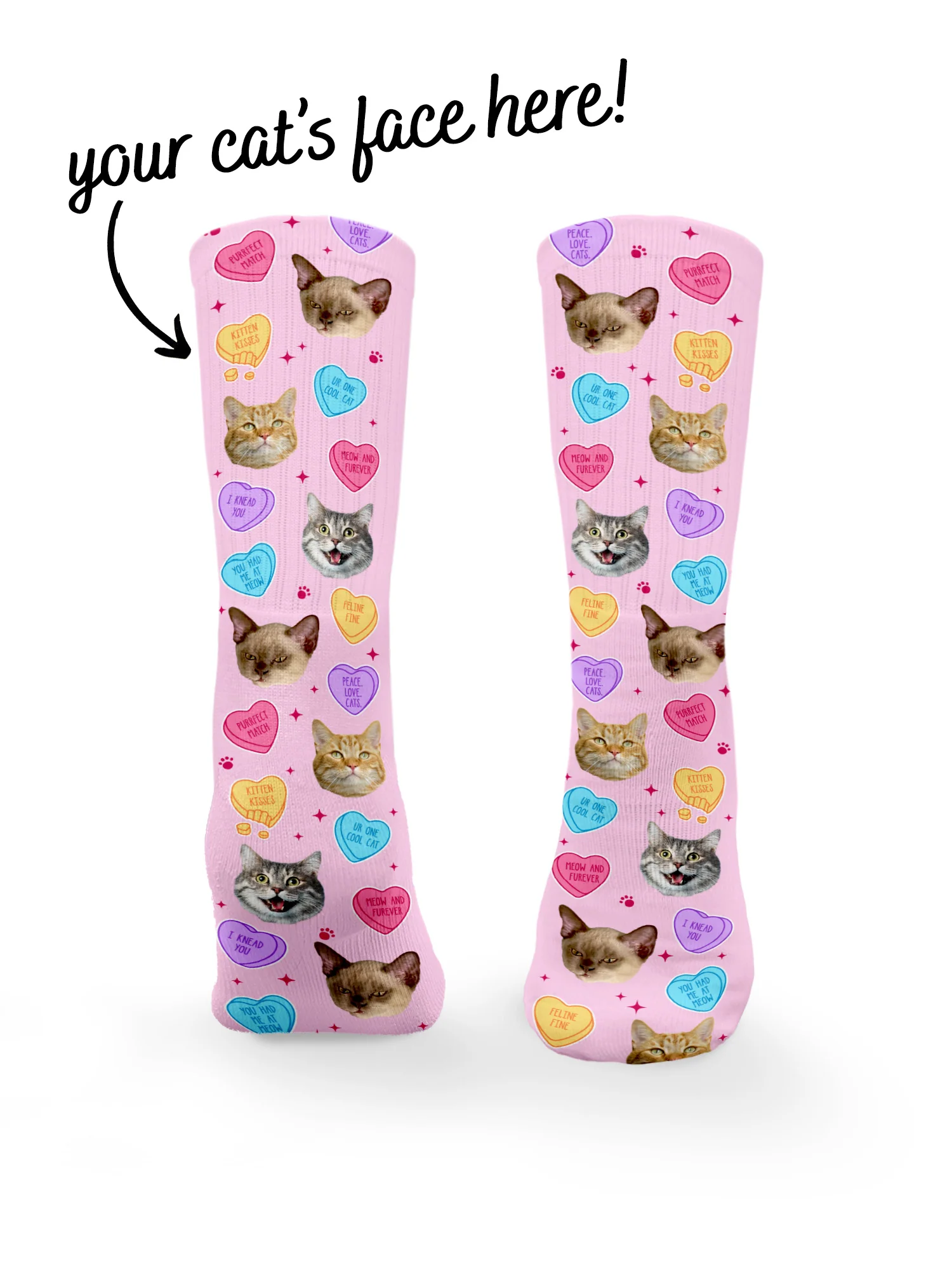 Custom Candy Hearts Pet Face Crew Socks - Image 20