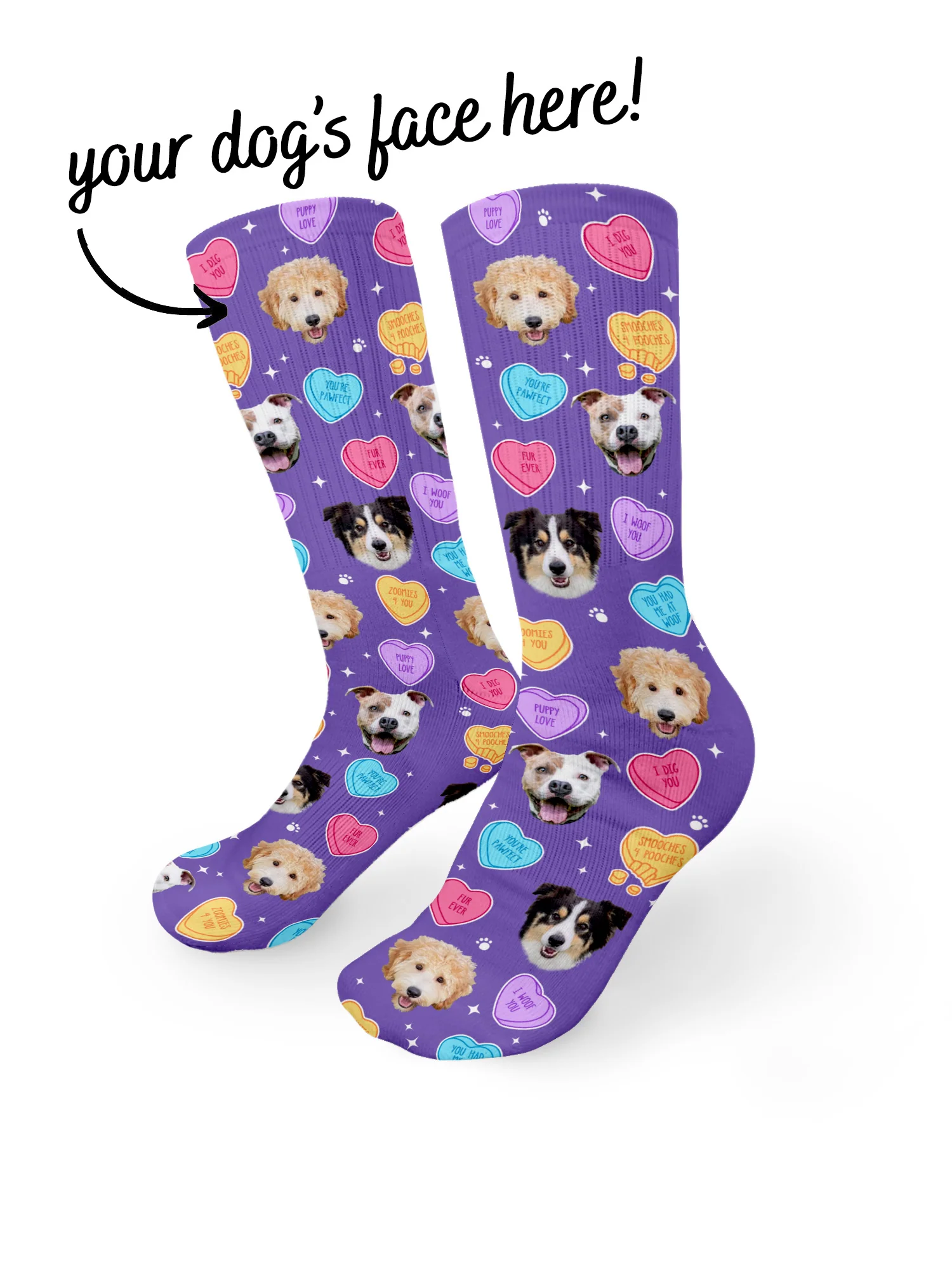 Custom Candy Hearts Pet Face Crew Socks - Image 4