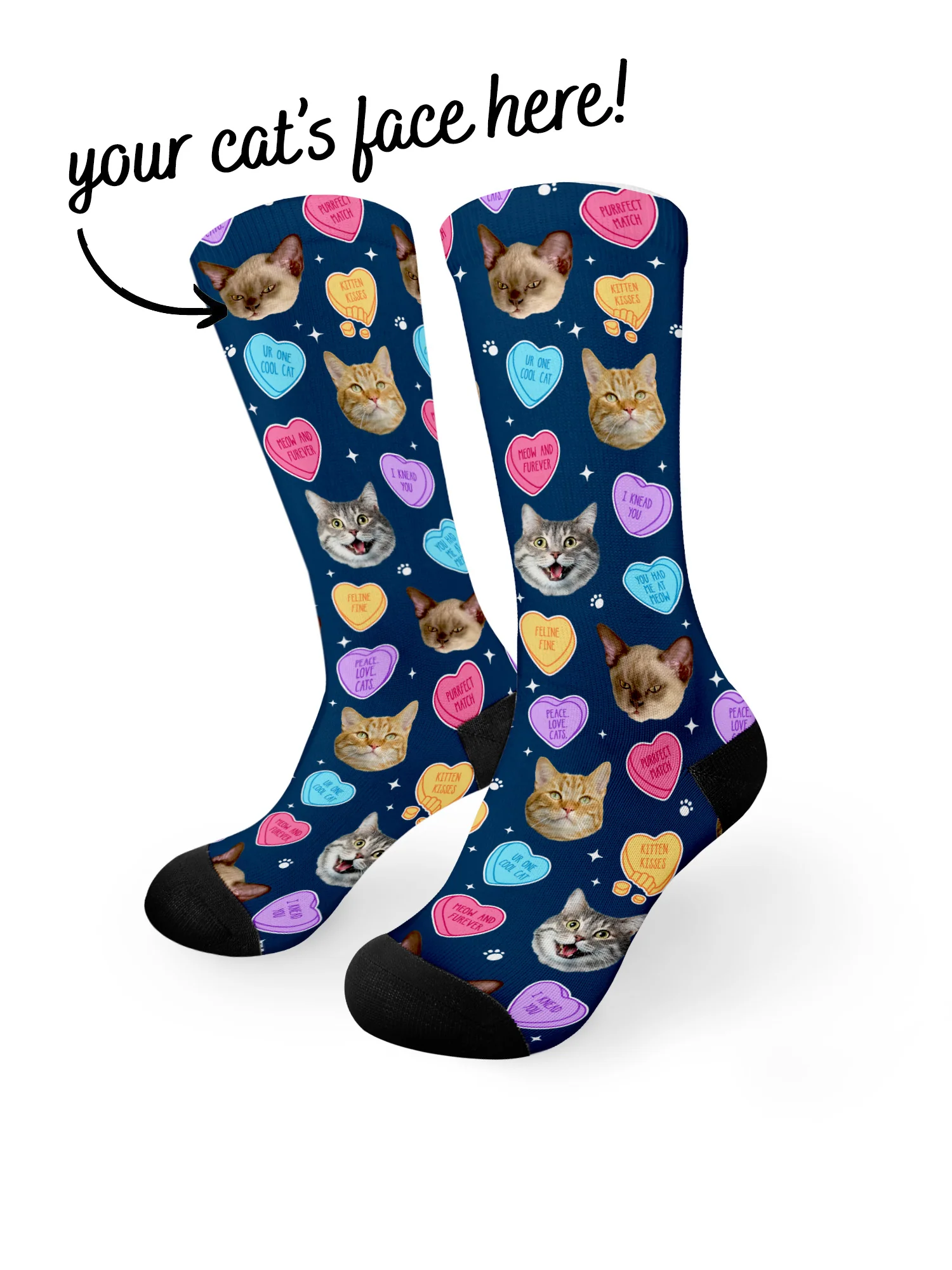 Custom Candy Hearts Pet Face Dress Socks - Image 10