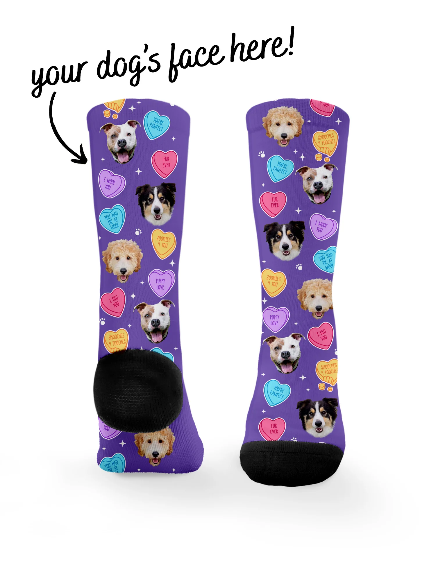 Custom Candy Hearts Pet Face Dress Socks - Image 16