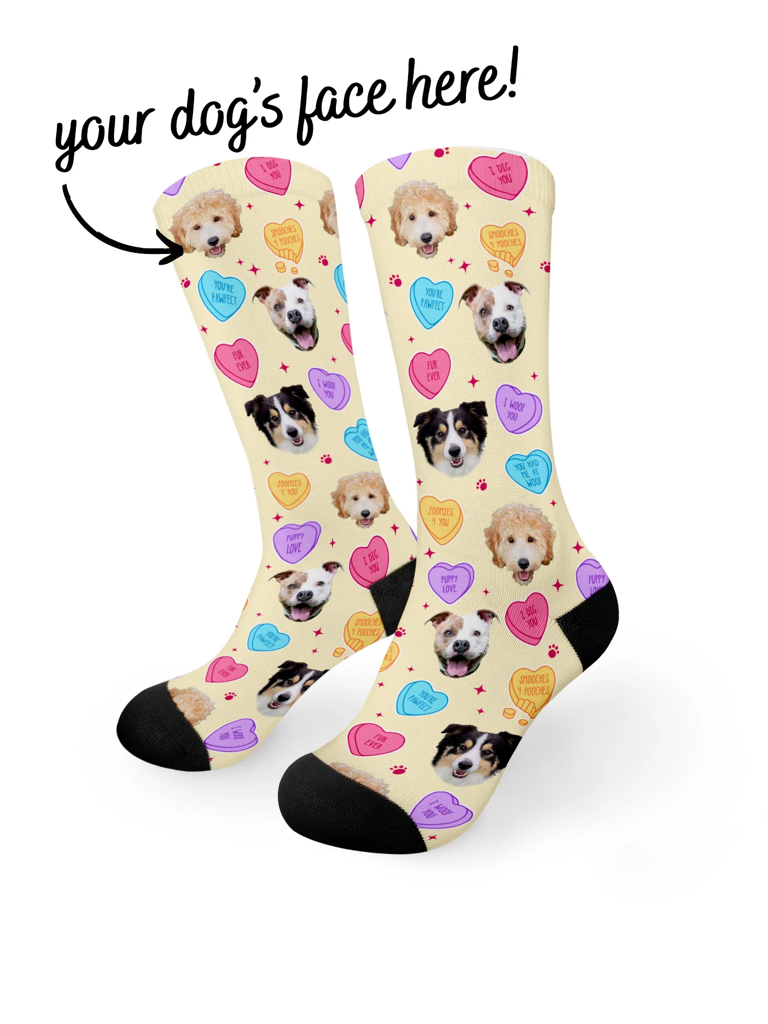 Custom Candy Hearts Pet Face Dress Socks - Image 2