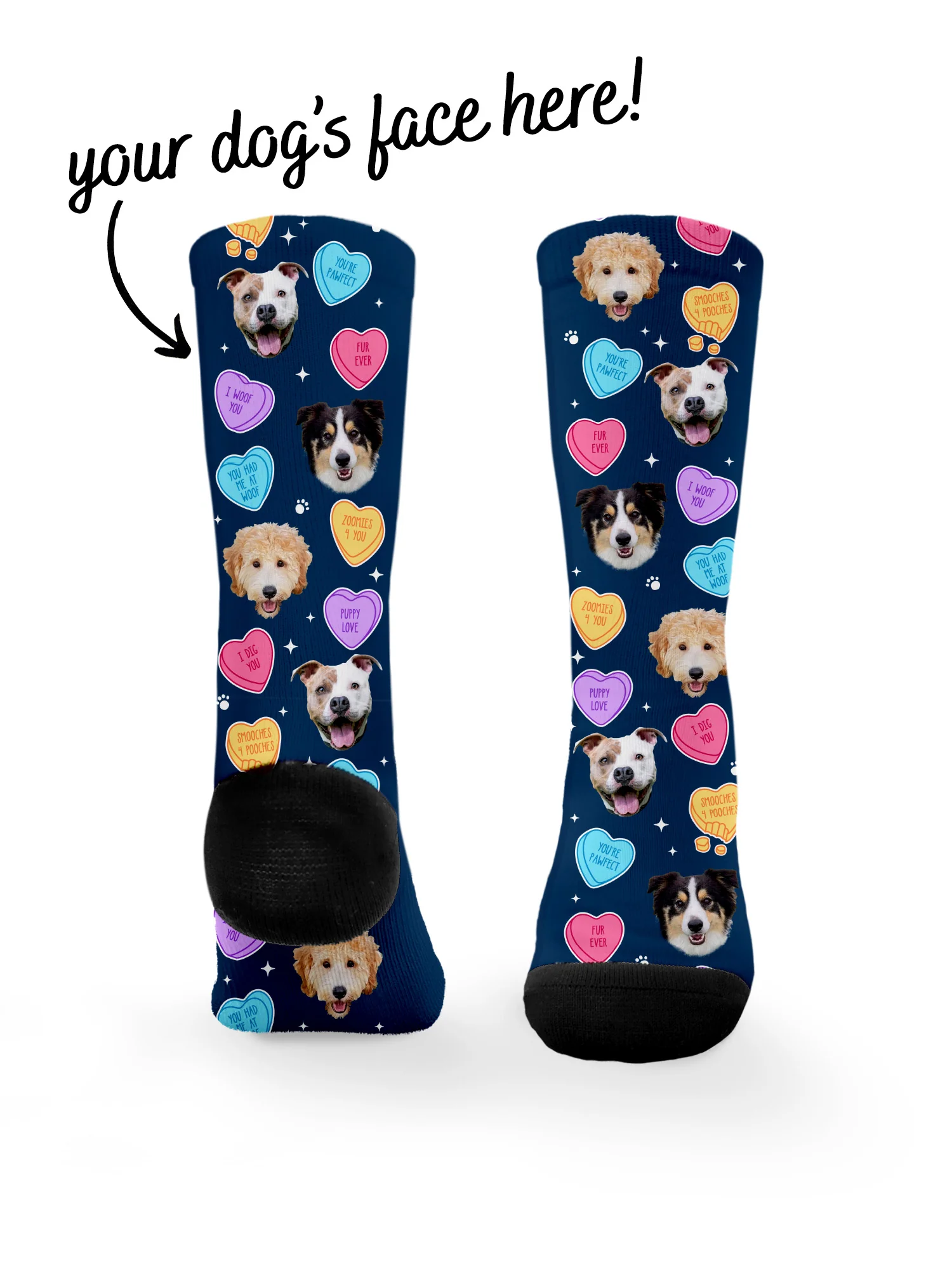 Custom Candy Hearts Pet Face Dress Socks - Image 20