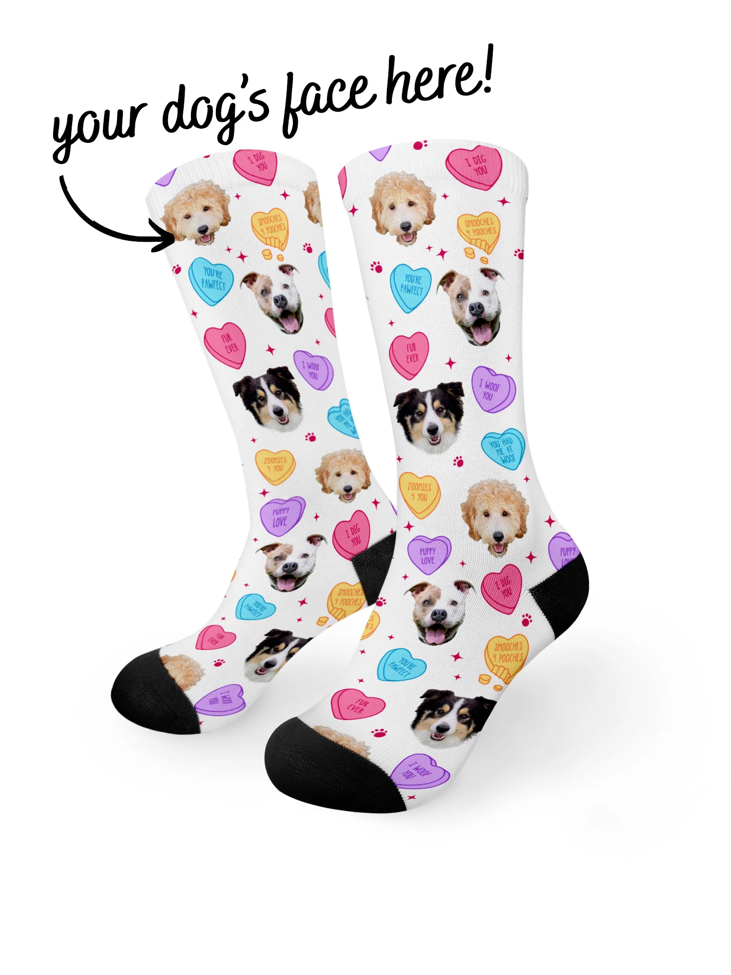 Custom Candy Hearts Pet Face Dress Socks - Image 4