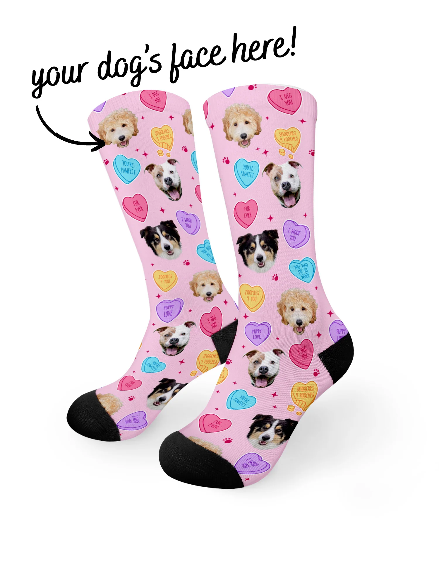 Custom Candy Hearts Pet Face Dress Socks - Image 5