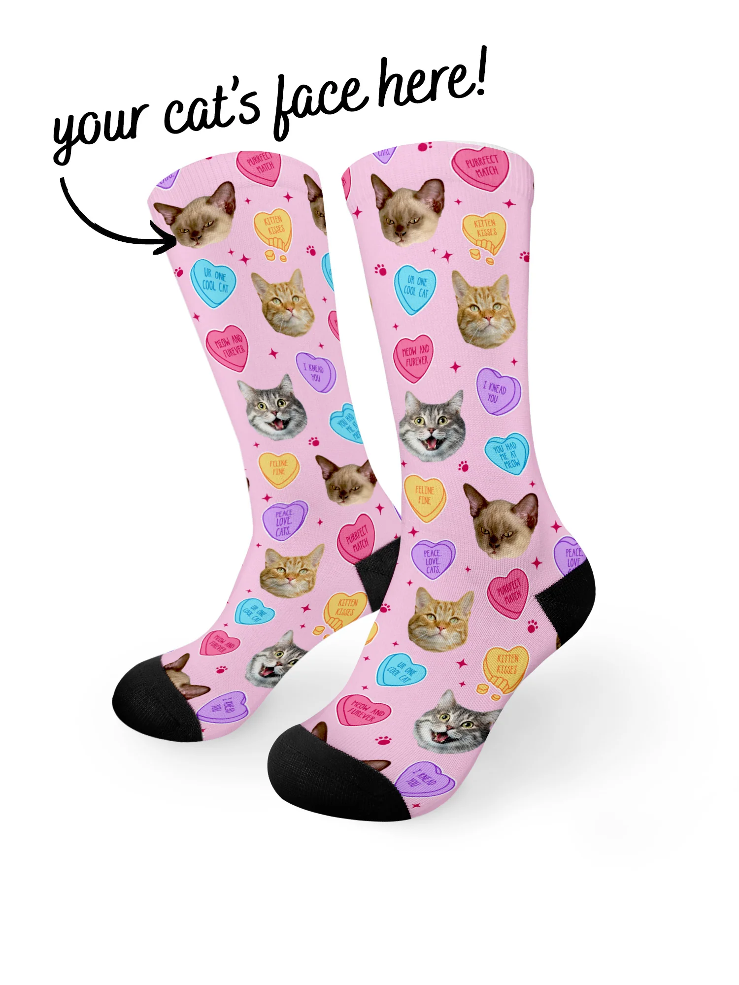 Custom Candy Hearts Pet Face Dress Socks - Image 9