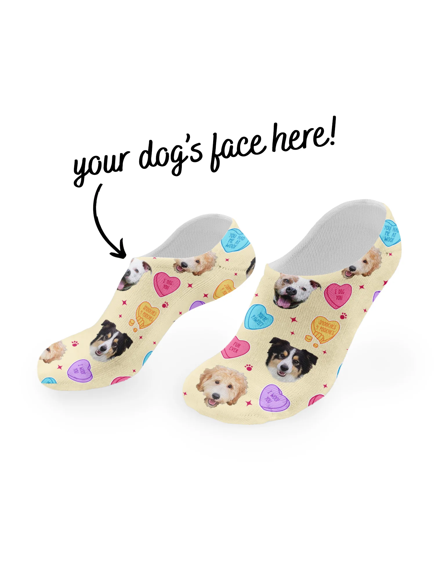 Custom Candy Hearts Pet Face No-Show Socks - Image 2
