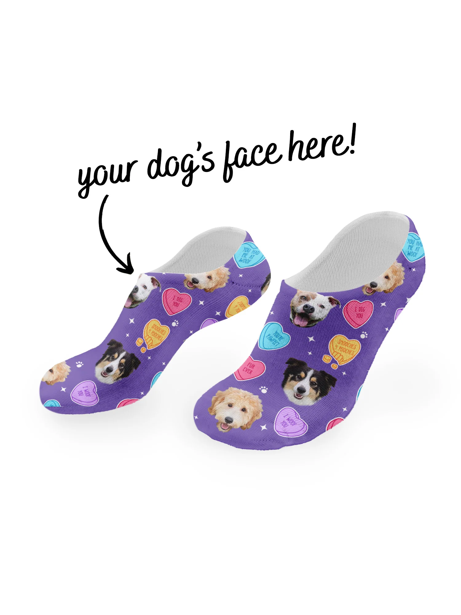 Custom Candy Hearts Pet Face No-Show Socks - Image 4