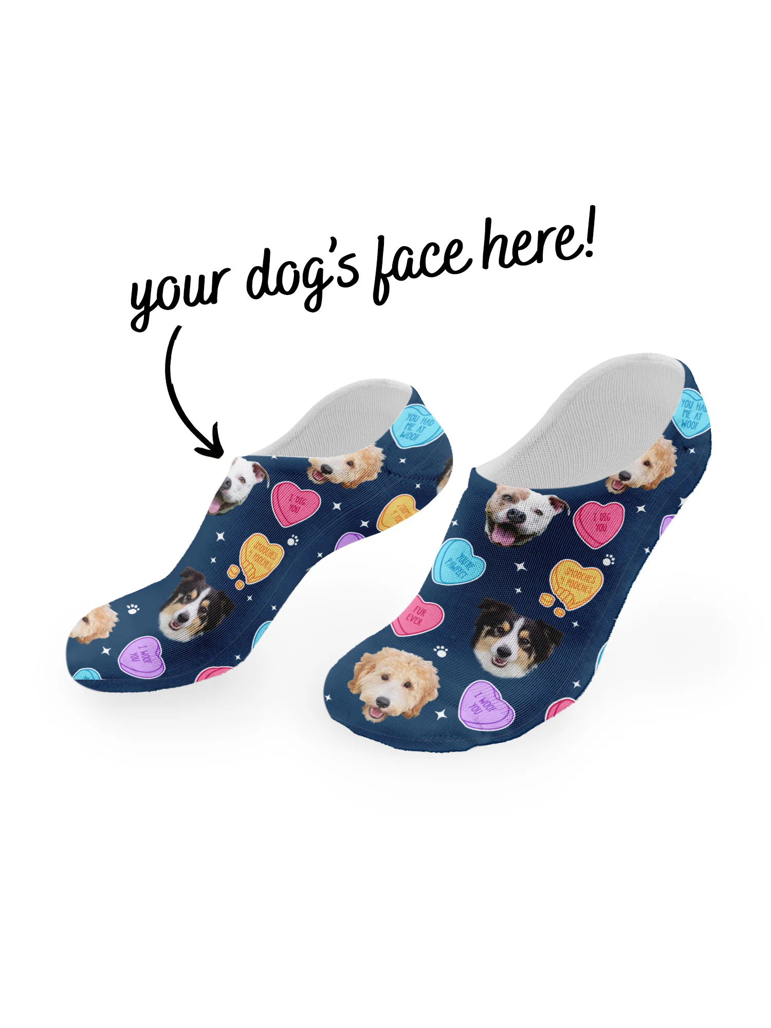 Custom Candy Hearts Pet Face No-Show Socks - Image 5