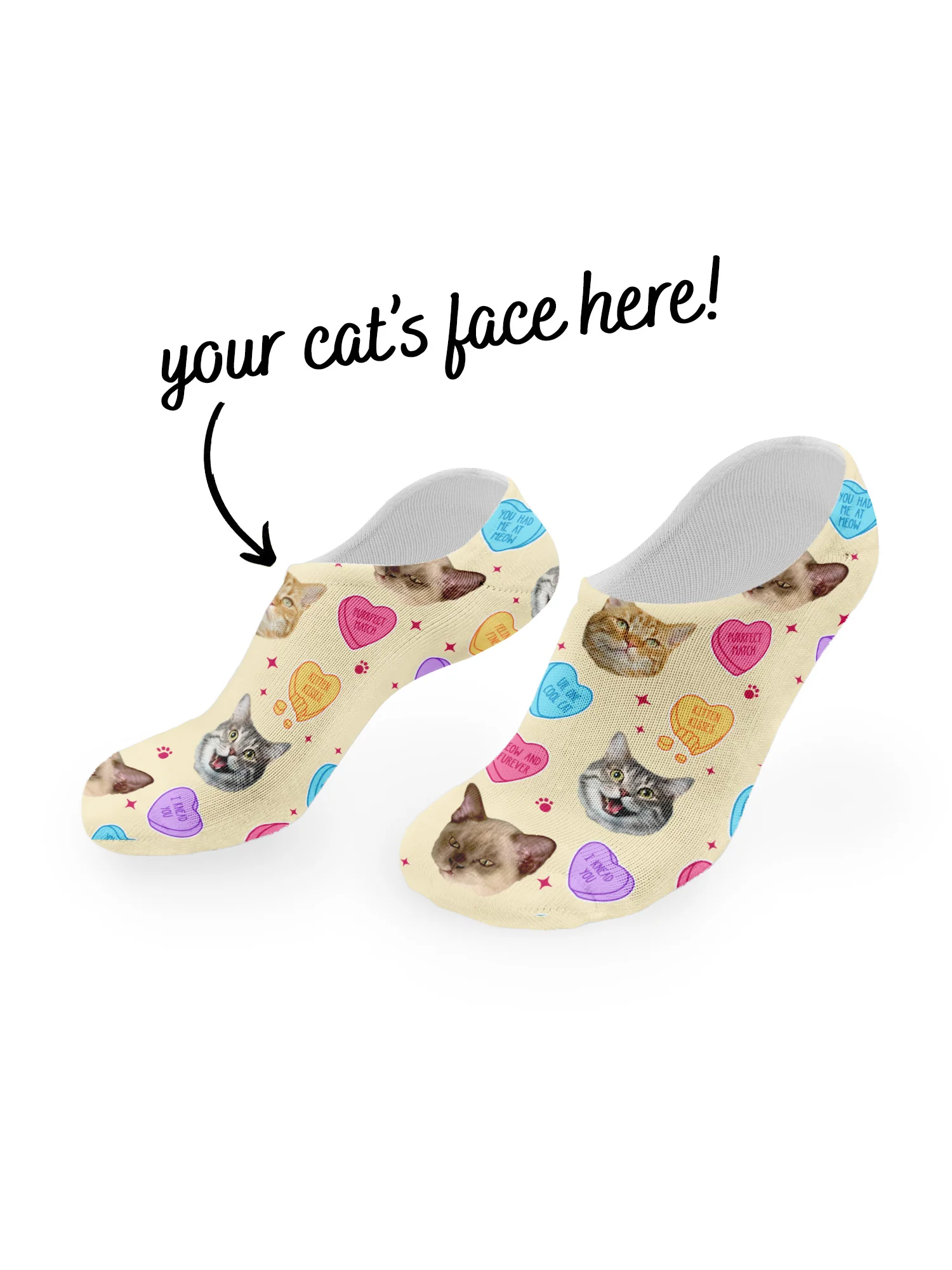 Custom Candy Hearts Pet Face No-Show Socks - Image 6