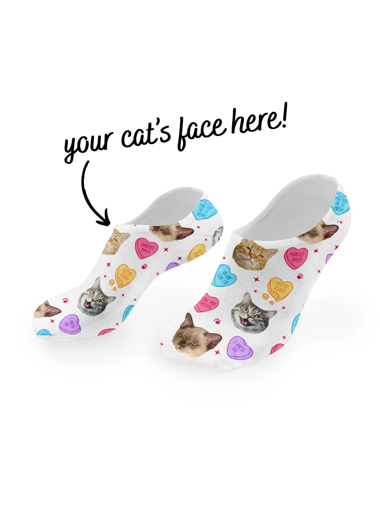 Custom Candy Hearts Pet Face No-Show Socks - Image 7