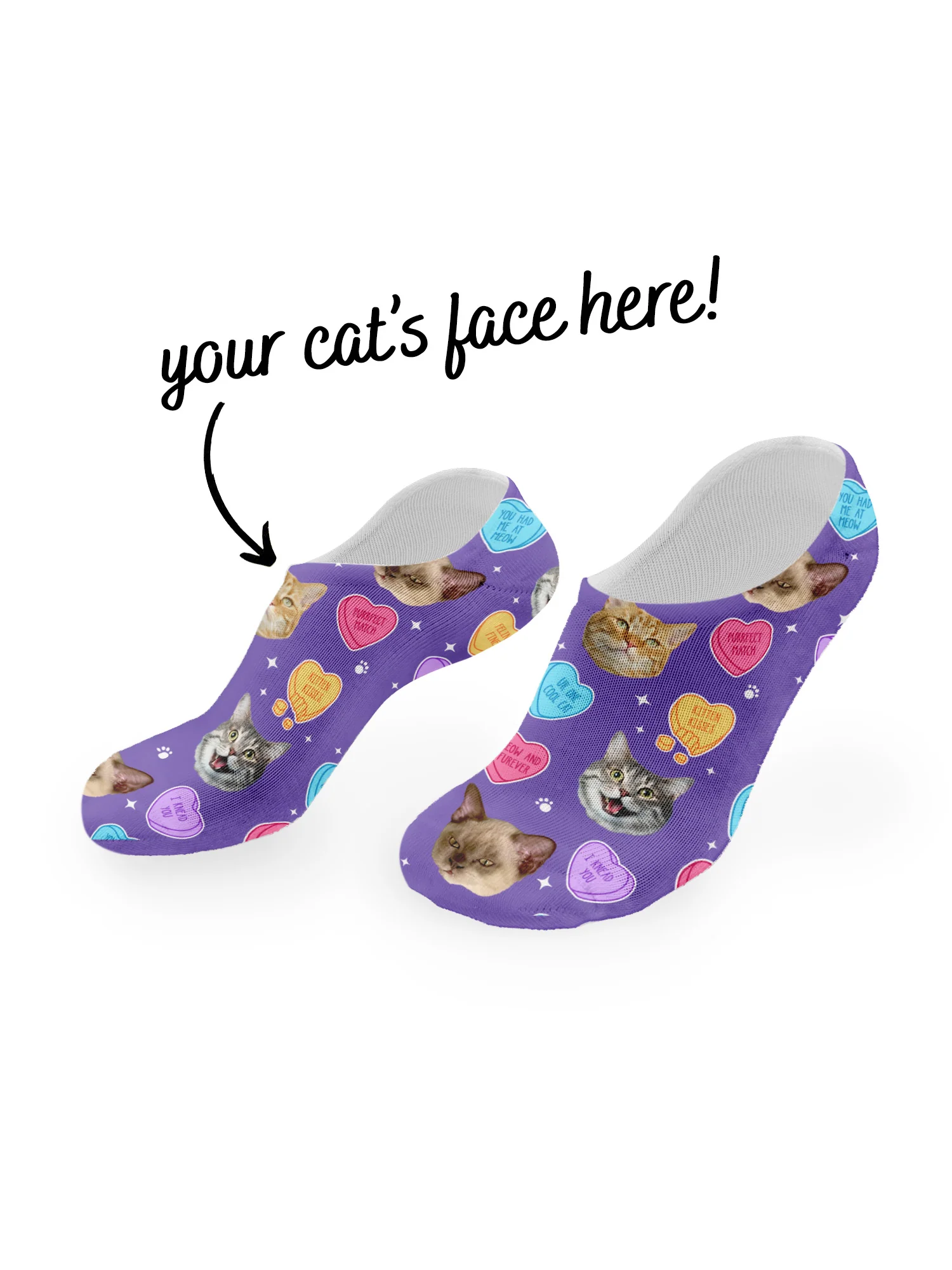 Custom Candy Hearts Pet Face No-Show Socks - Image 8