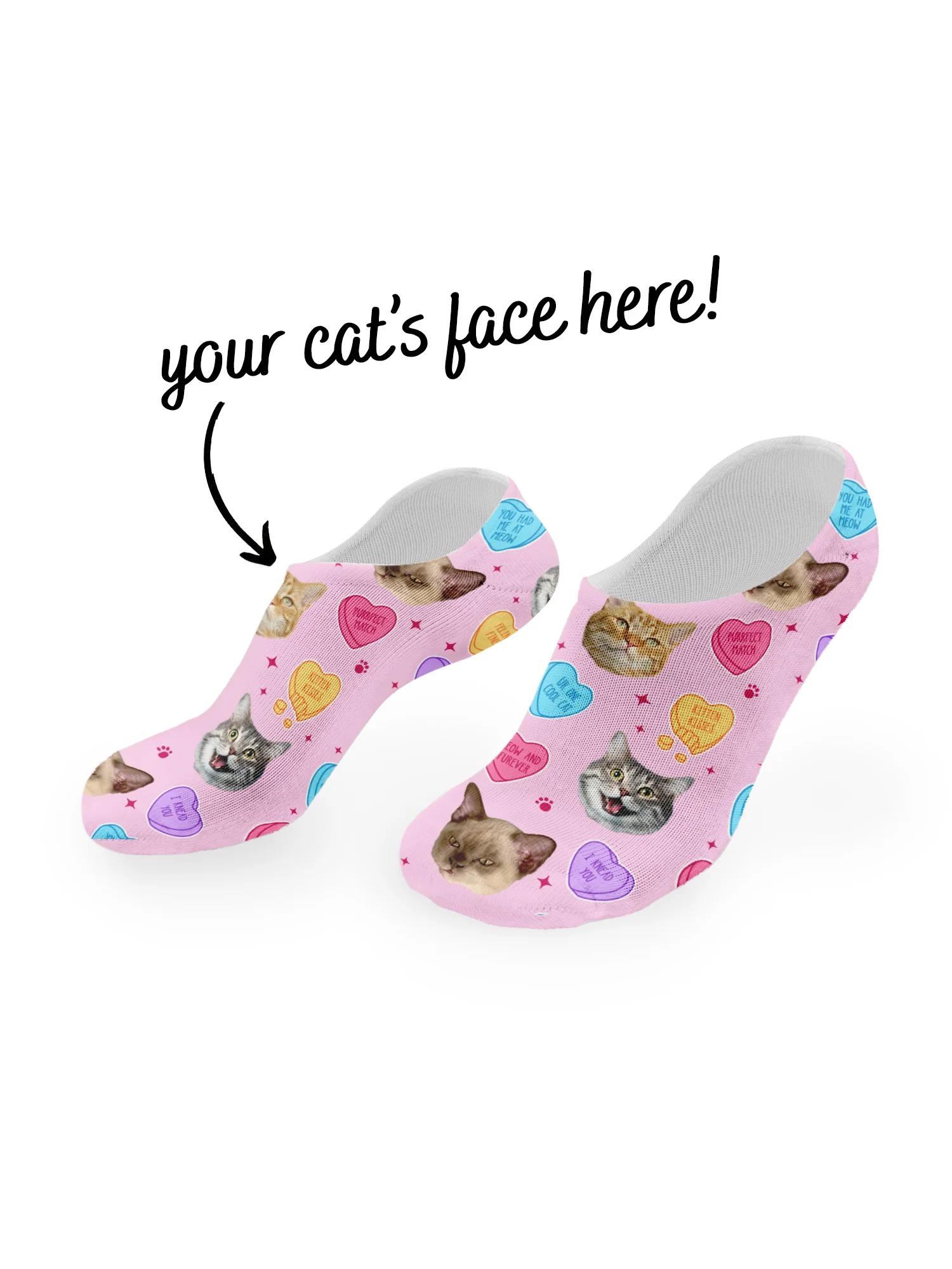 Custom Candy Hearts Pet Face No-Show Socks - Image 9