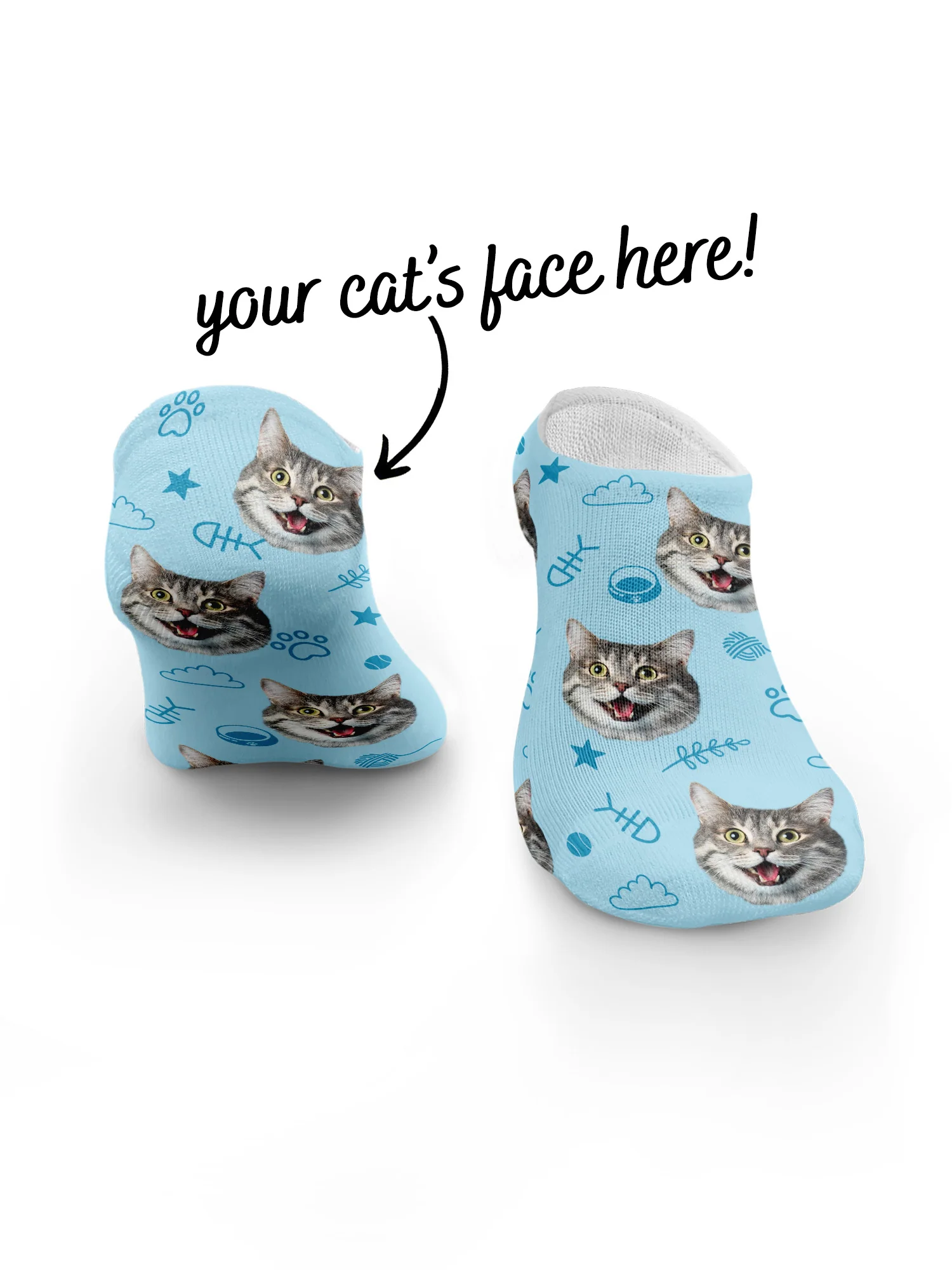 Custom Cat Face No-Show Socks - Image 2