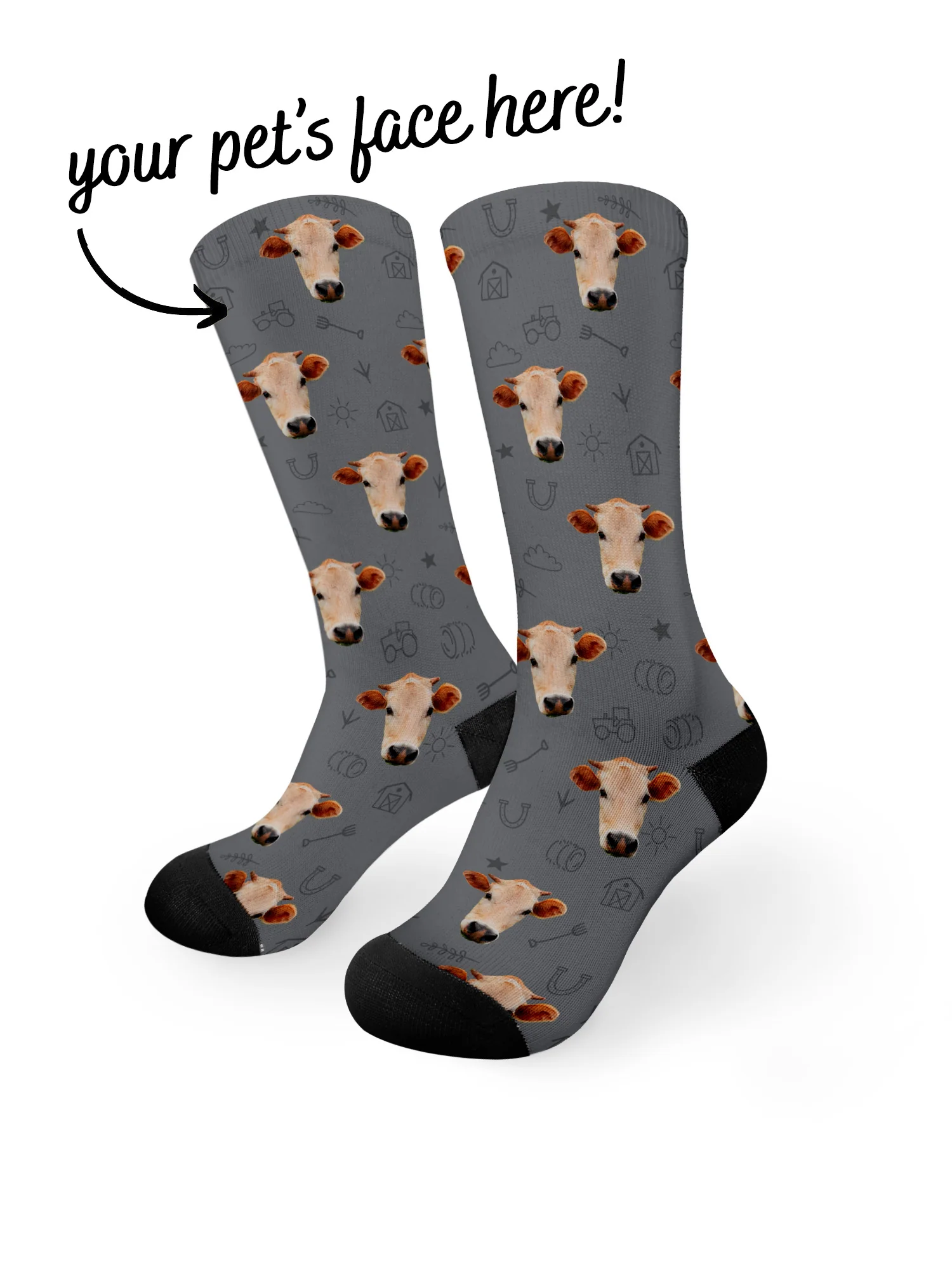 Custom Farm Animal Face Dress Socks - Image 21