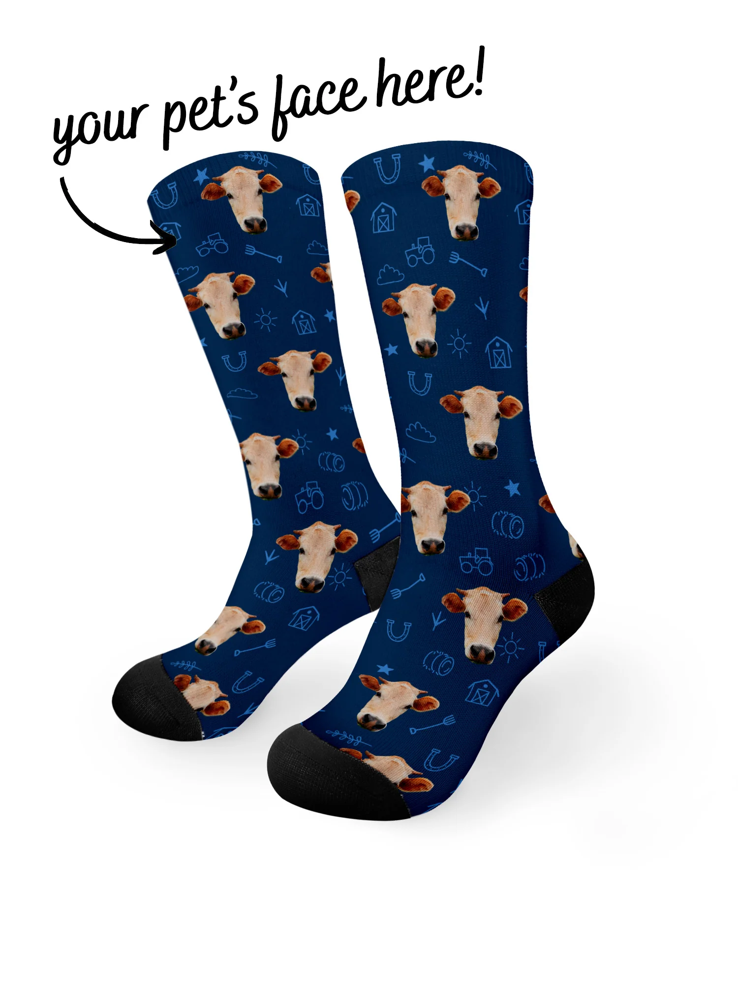 Custom Farm Animal Face Dress Socks - Image 30