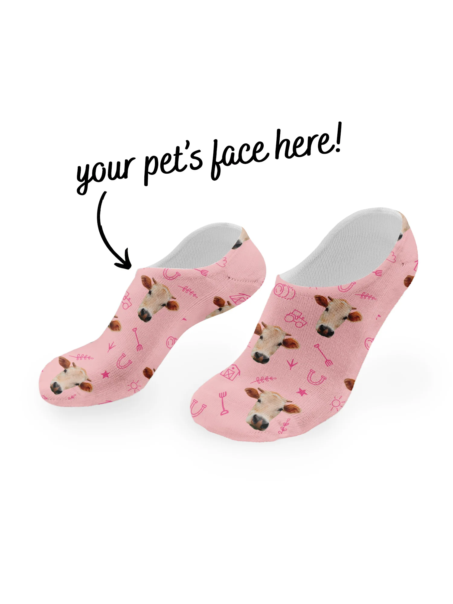 Custom Farm Animal Face No-Show Socks - Image 15
